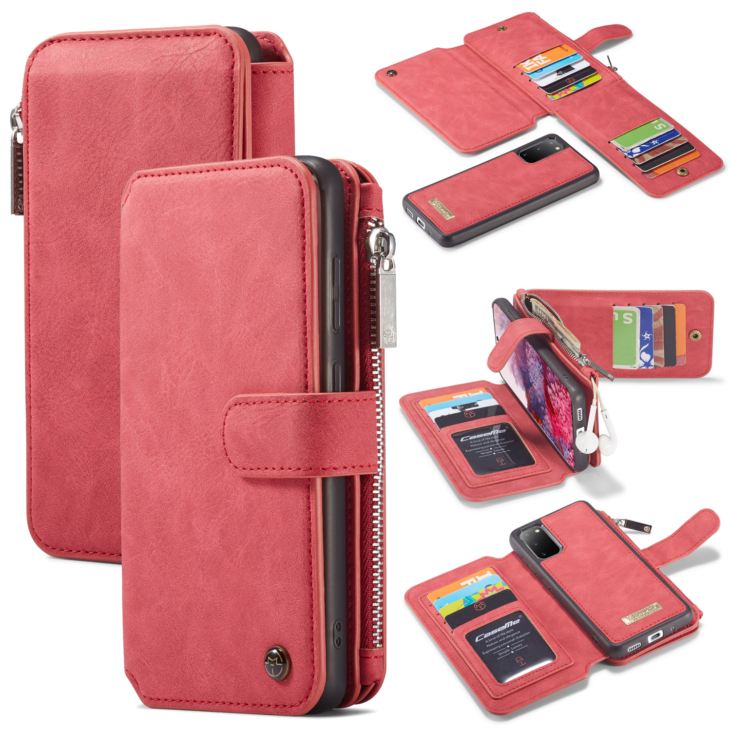 CASEME 007 Series Detachable 2-in-1 Split Leather Zipper Wallet Case for Samsung Galaxy S20 - Red, Galaxy S20
CASEME 007 Series Detachable 2-in-1 Split Leather Zipper Wallet Case for Samsung Galaxy S20 - Red, Galaxy S20