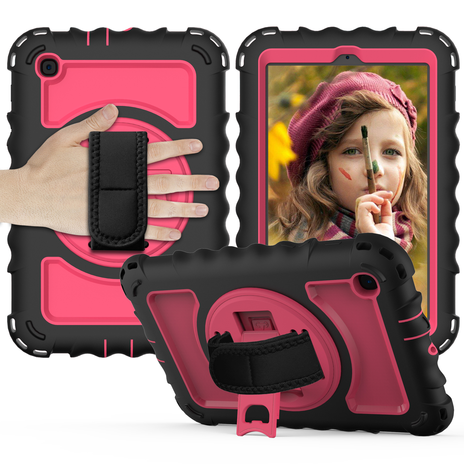 PC + TPU Hybrid Cover with Swivel Kickstand Hand Strap and Shoulder Strap for Samsung Galaxy Tab A 8.4 (2020) - Black / Rose, Galaxy Tab A 8.4 (2020)
PC + TPU Hybrid Cover with Swivel Kickstand Hand Strap and Shoulder Strap for Samsung Galaxy Tab A 8.4 (2020) - Black / Rose, Galaxy Tab A 8.4 (2020)