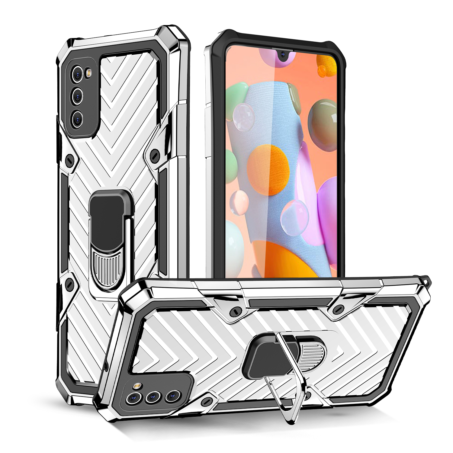 Rotatable Finger Ring Kickstand PC + TPU Hybrid Case for Samsung Galaxy A41 (Global Version) - Silver, Galaxy A41 (Global Version)
Rotatable Finger Ring Kickstand PC + TPU Hybrid Case for Samsung Galaxy A41 (Global Version) - Silver, Galaxy A41 (Global Version)