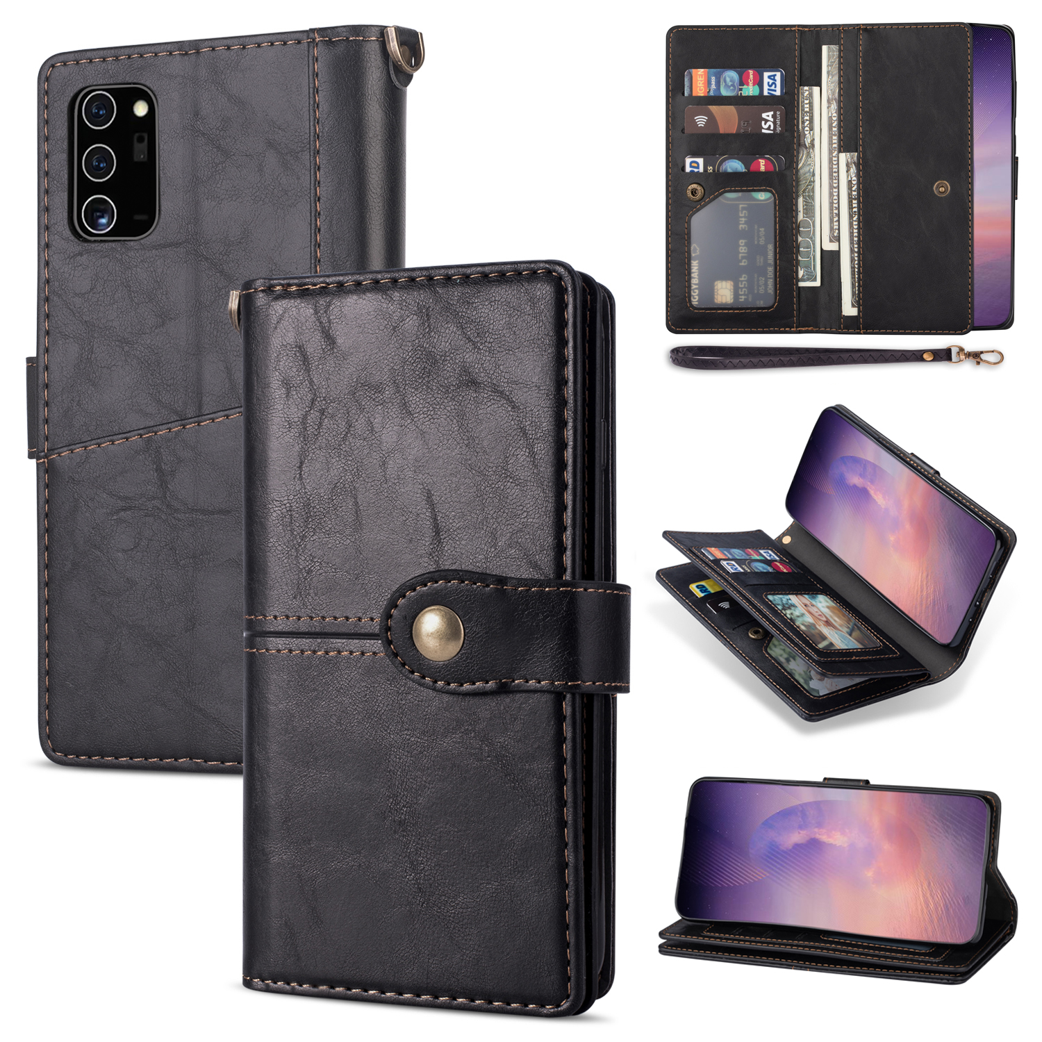 Retro Leather Wallet Cover with Strap for Samsung Galaxy Note20 Ultra/Note20 Ultra 5G - Black, Galaxy Note20 Ultra 5G
Retro Leather Wallet Cover with Strap for Samsung Galaxy Note20 Ultra/Note20 Ultra 5G - Black, Galaxy Note20 Ultra 5G