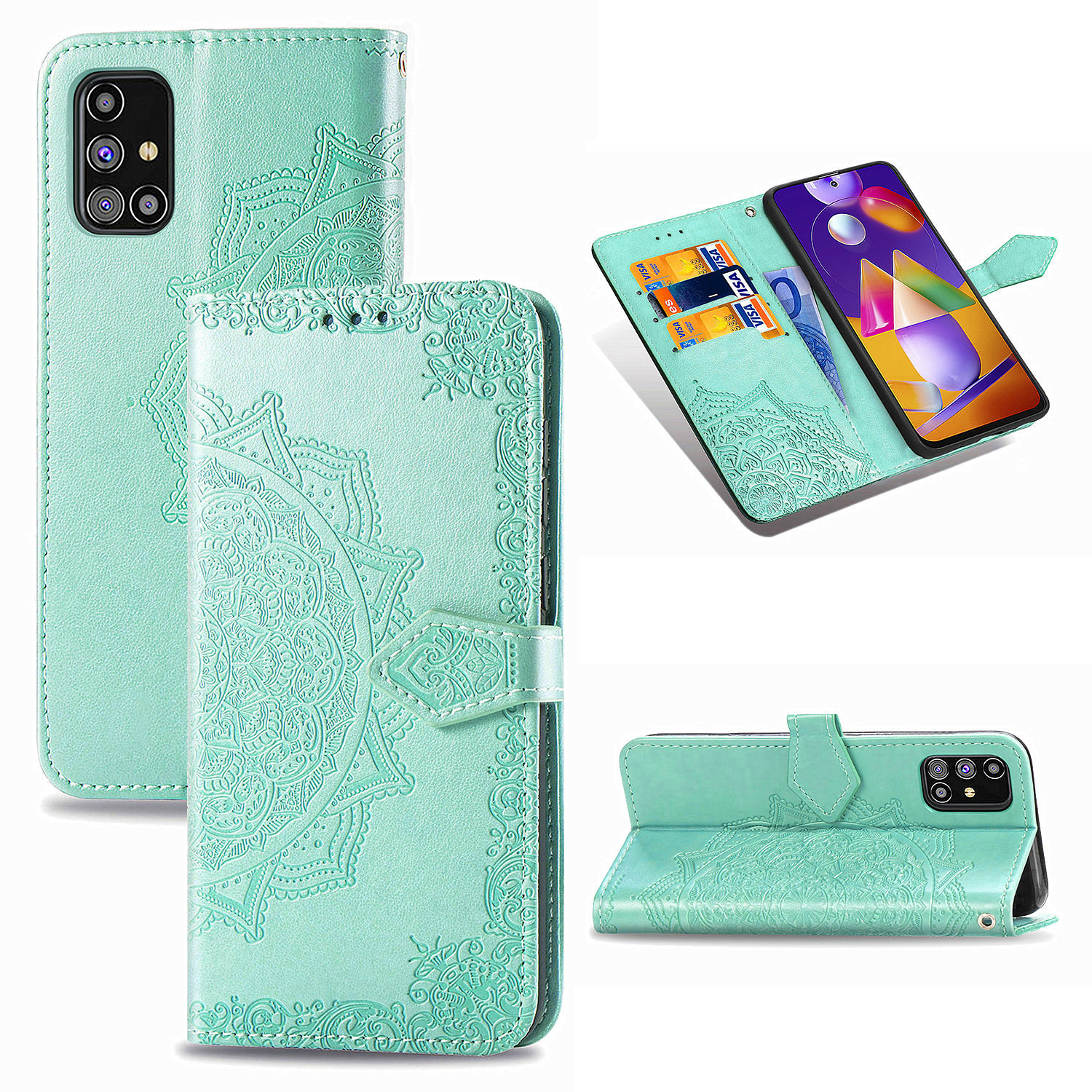 Embossed Mandala Flower Wallet Leather Cover for Samsung Galaxy M31s - Cyan, Galaxy M31s
Embossed Mandala Flower Wallet Leather Cover for Samsung Galaxy M31s - Cyan, Galaxy M31s