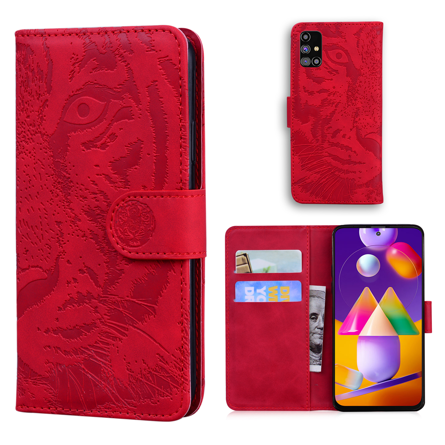 Tiger Face Imprinting Leather Phone Case with Wallet and Stand for Samsung Galaxy M31s - Red, Samsung Galaxy M31s
Tiger Face Imprinting Leather Phone Case with Wallet and Stand for Samsung Galaxy M31s - Red, Samsung Galaxy M31s