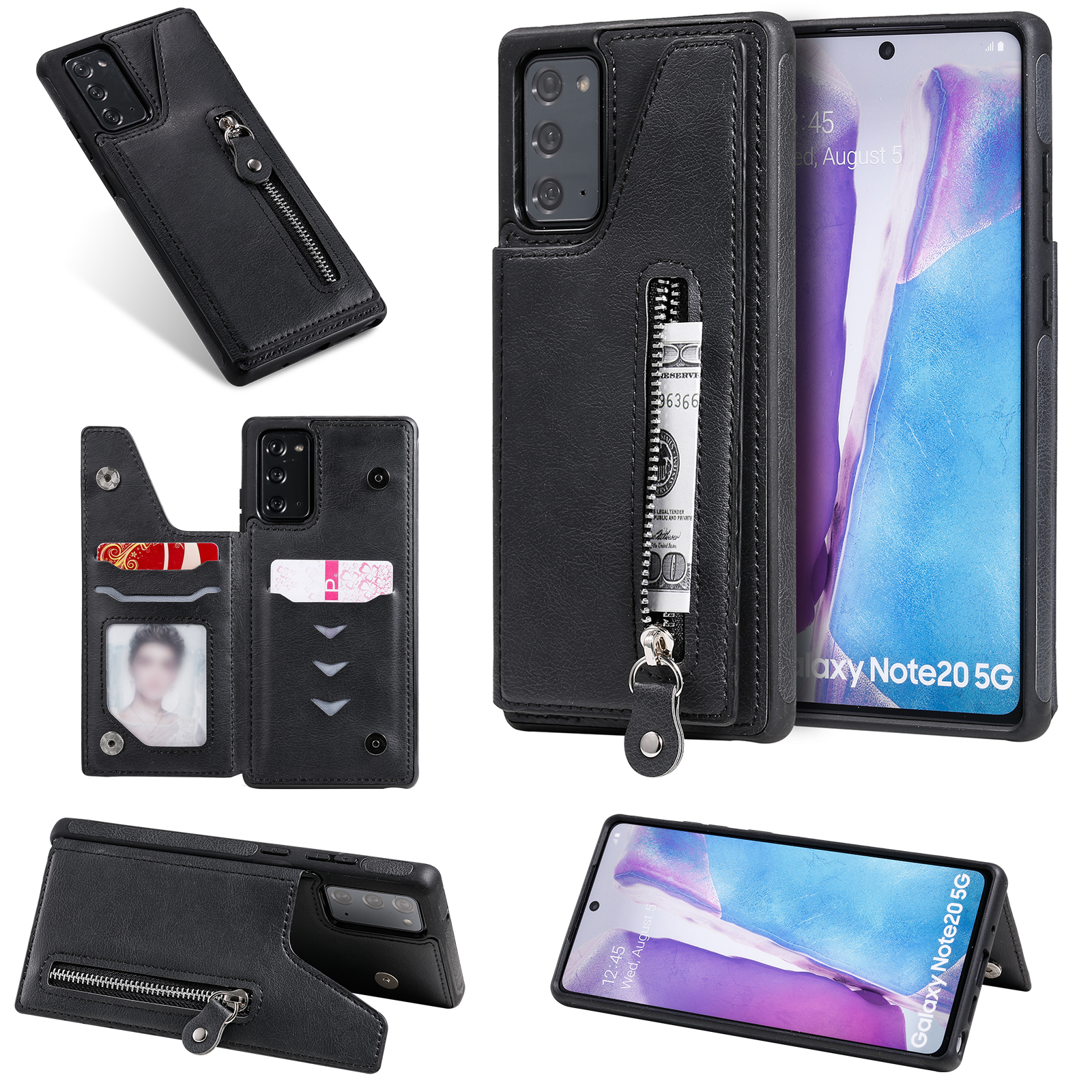 New Style Zipper Pocket Kickstand Shell for Samsung Galaxy Note 20/Note 20 5G Leather + TPU Card Holder Cover - Black, Galaxy Note 20
New Style Zipper Pocket Kickstand Shell for Samsung Galaxy Note 20/Note 20 5G Leather + TPU Card Holder Cover - Black, Galaxy Note 20