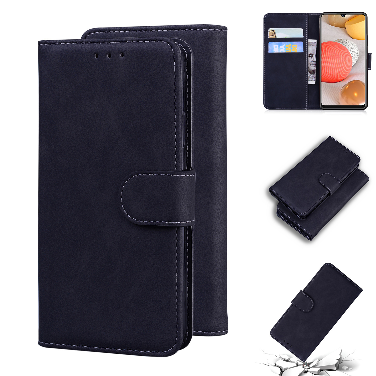 Wallet Stand Solid Color Leather Phone Case for Samsung Galaxy A42 5G - Black, Galaxy A42 5G
Wallet Stand Solid Color Leather Phone Case for Samsung Galaxy A42 5G - Black, Galaxy A42 5G