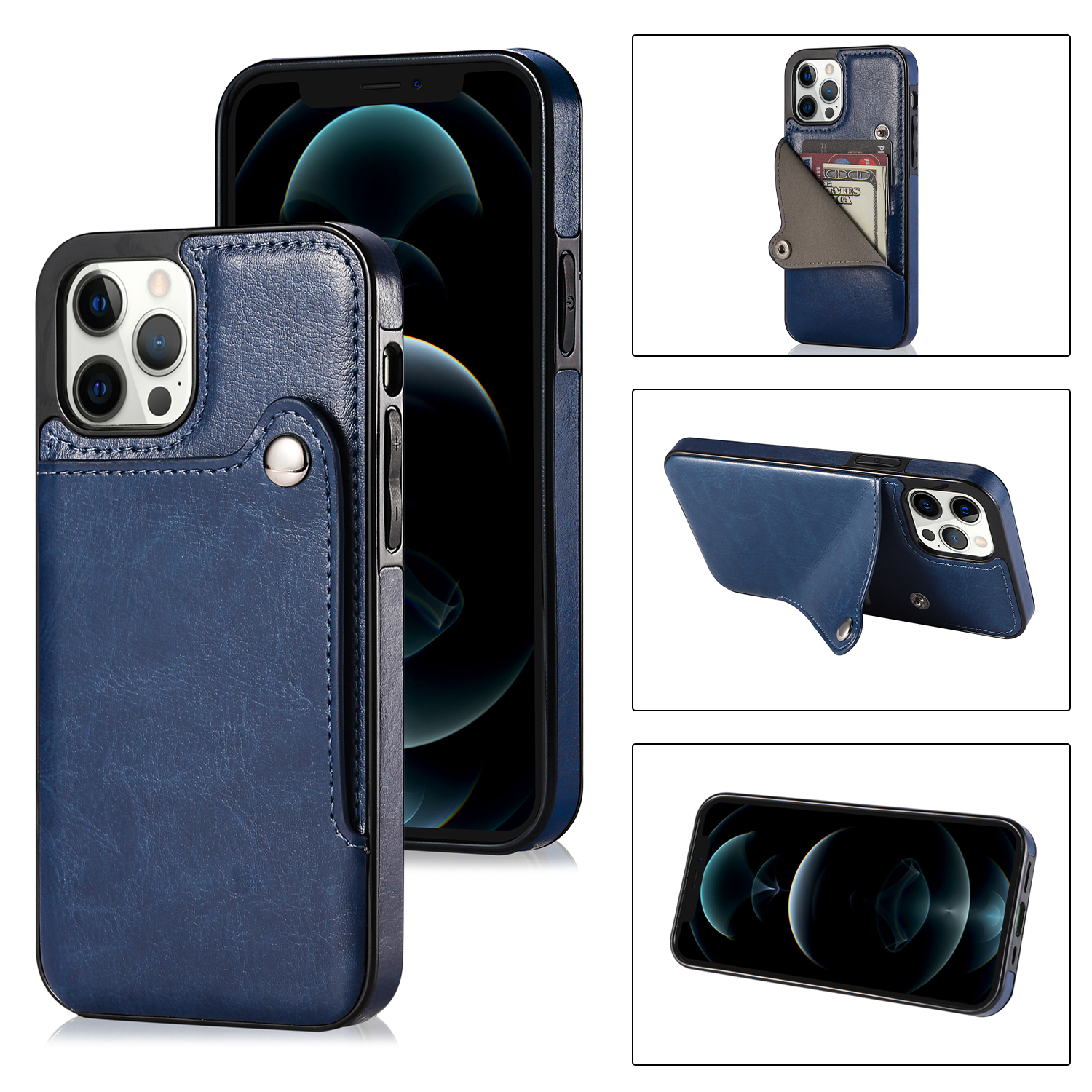 TPU + PU Leather Kickstand Card Slots Phone Back Protective Case for iPhone 12 Pro Max - Blue, iPhone 12 Pro Max
TPU + PU Leather Kickstand Card Slots Phone Back Protective Case for iPhone 12 Pro Max - Blue, iPhone 12 Pro Max