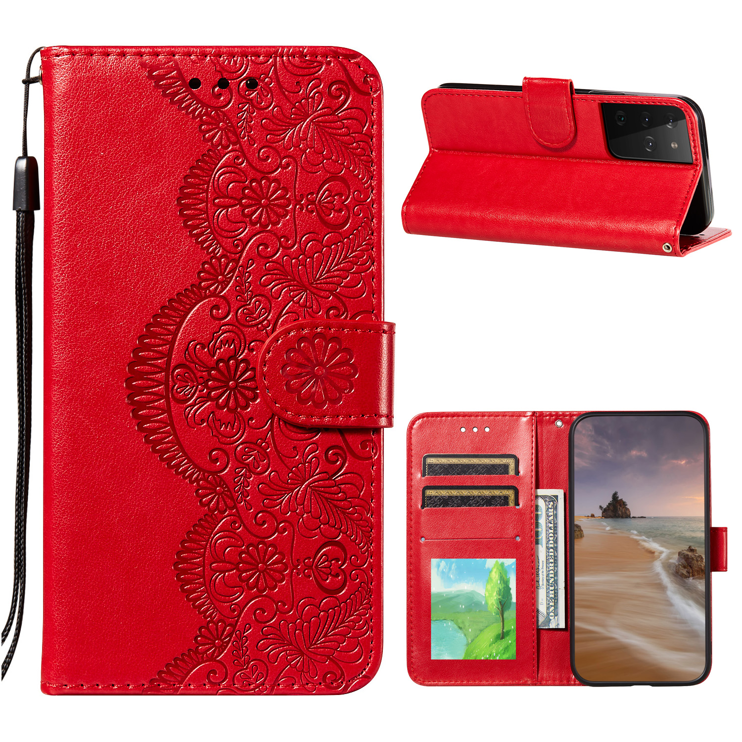 Flower Vine Imprinted Wallet Leather Case with Lanyard for Samsung Galaxy S21 Ultra 5G - Red, Galaxy S21 Ultra 5G
Flower Vine Imprinted Wallet Leather Case with Lanyard for Samsung Galaxy S21 Ultra 5G - Red, Galaxy S21 Ultra 5G