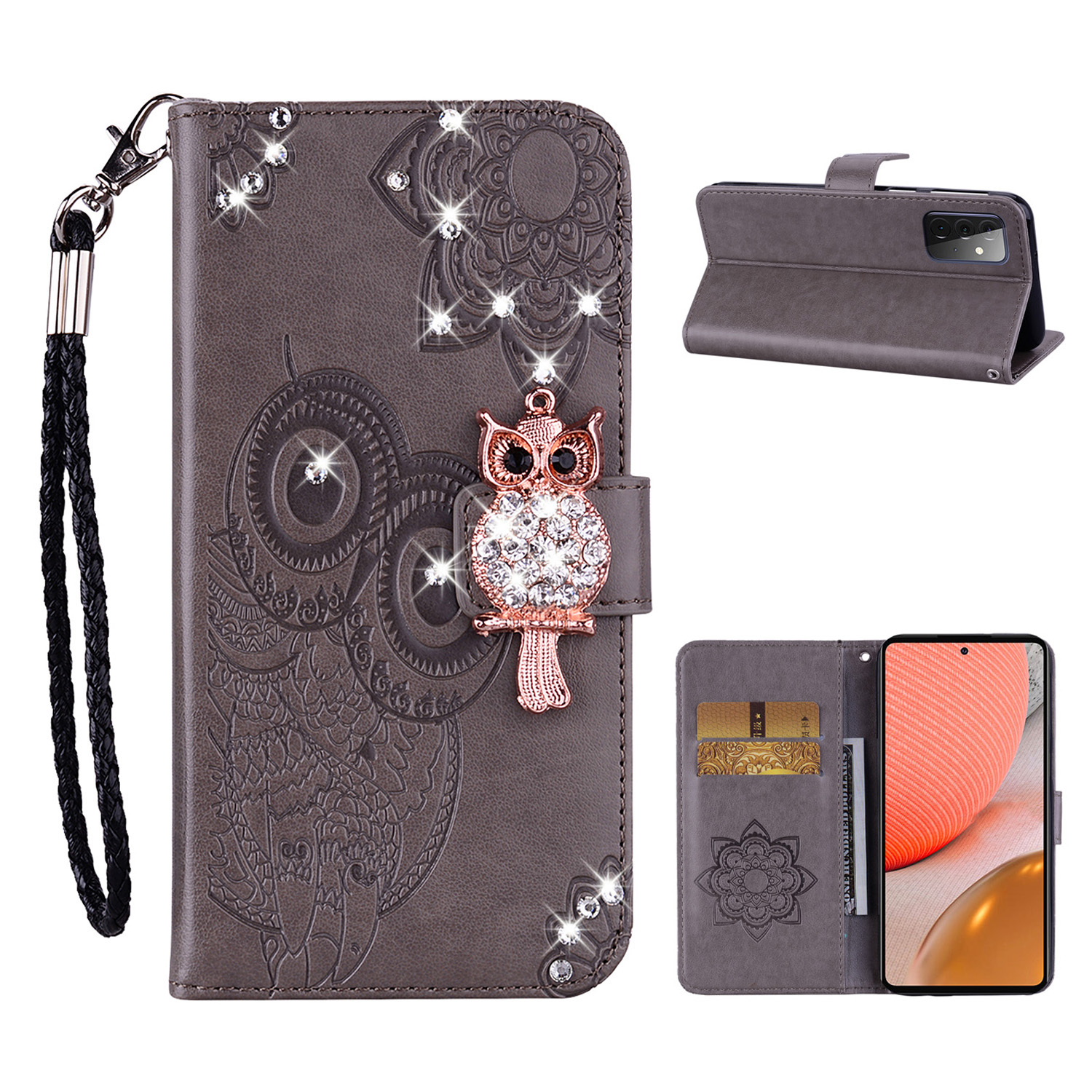 Owl Imprint Rhinestone Decor Leather Phone Case for Samsung Galaxy A72 5G / A72 4G - Grey, Galaxy A72 5G
Owl Imprint Rhinestone Decor Leather Phone Case for Samsung Galaxy A72 5G / A72 4G - Grey, Galaxy A72 5G