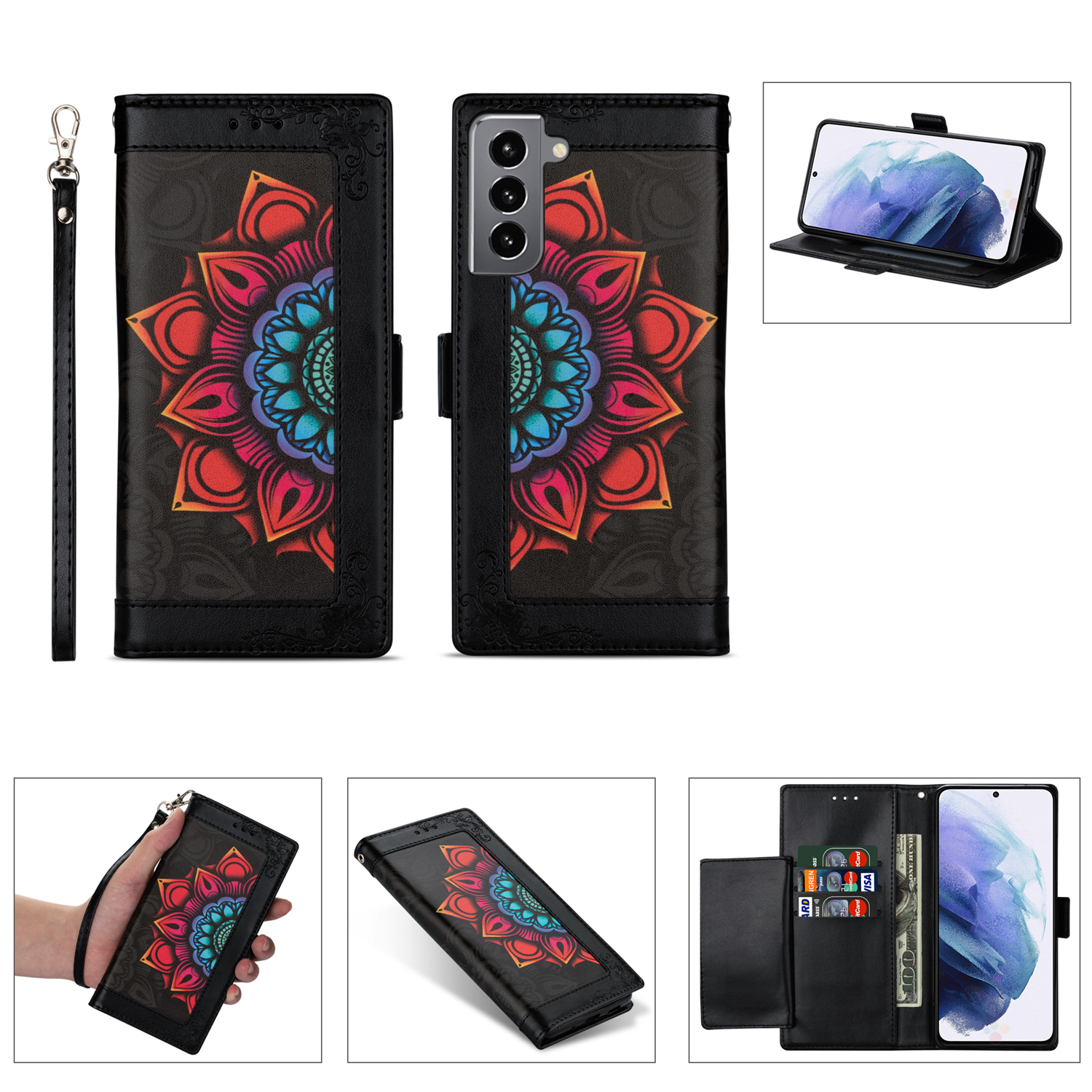 Цветочный Узор Печати PU Кожи + ТПУ Стенд Стенды Для Samsung Galaxy S21 5G Крышка - Чернить, Galaxy S21 5G
Цветочный Узор Печати PU Кожи + ТПУ Стенд Стенды Для Samsung Galaxy S21 5G Крышка - Чернить, Galaxy S21 5G