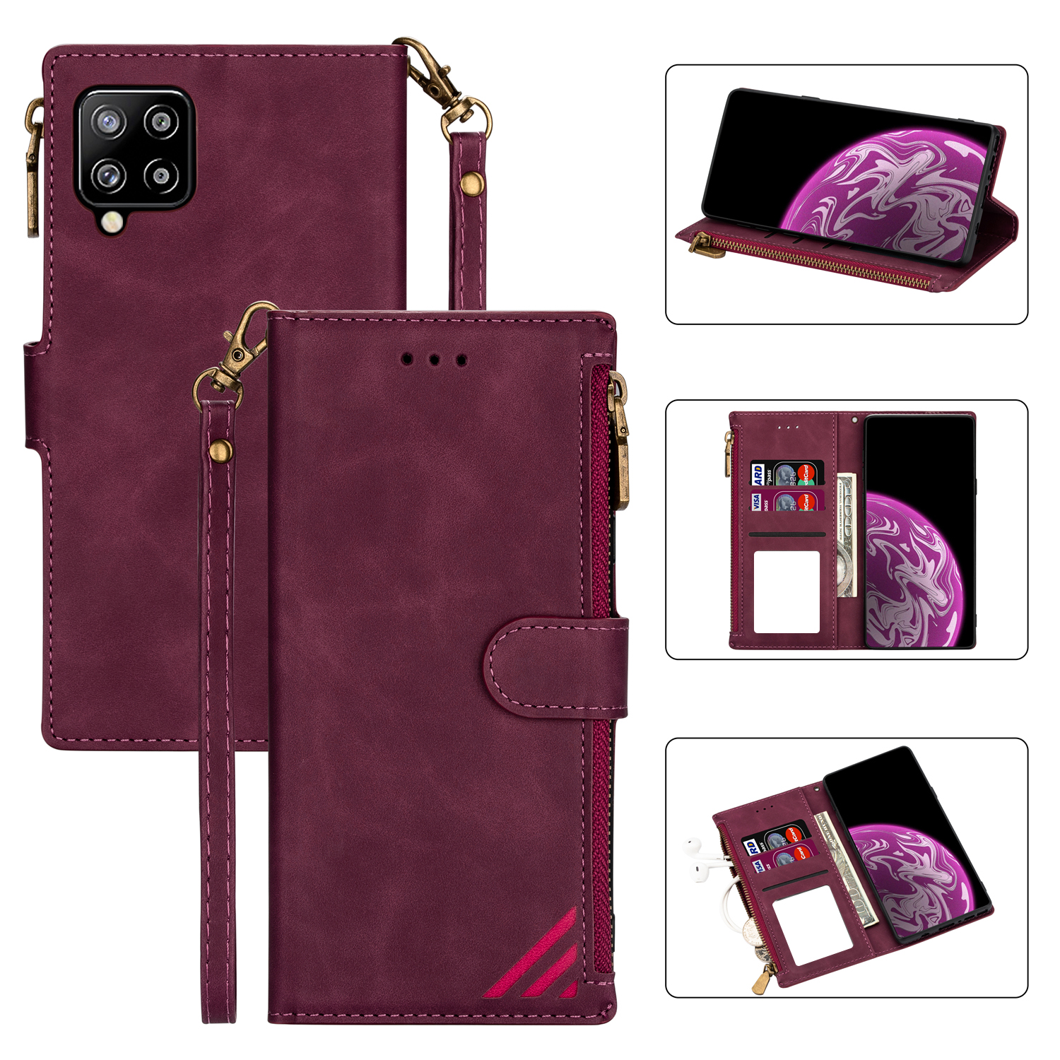 Wallet Phone Case PU Leather Coated TPU Cover for Samsung Galaxy A12 - Wine Red, Galaxy A12
Wallet Phone Case PU Leather Coated TPU Cover for Samsung Galaxy A12 - Wine Red, Galaxy A12