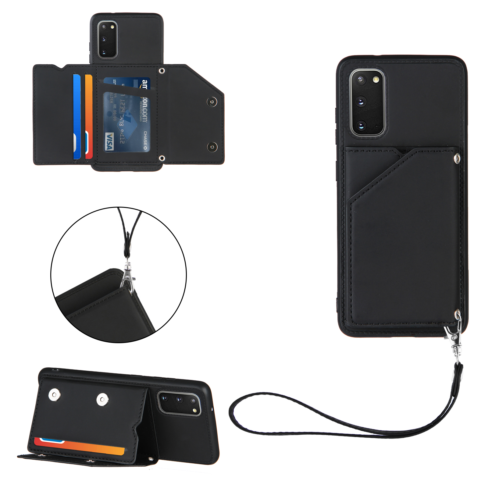 Rubberized Leather Skin Card Holder Design TPU Phone Case with Kickstand for Samsung Galaxy S20 - Black, Galaxy S20
Rubberized Leather Skin Card Holder Design TPU Phone Case with Kickstand for Samsung Galaxy S20 - Black, Galaxy S20