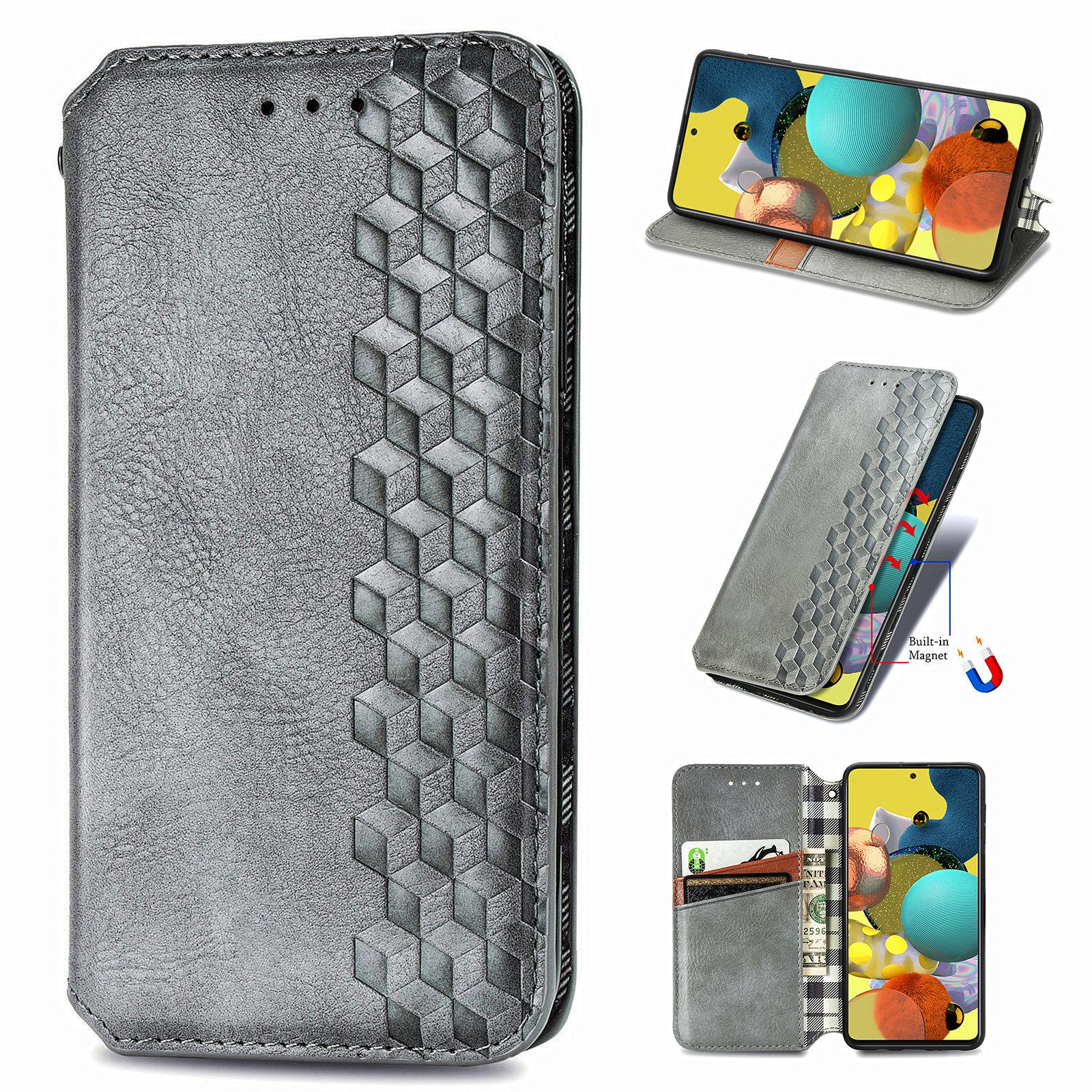 Fashionable Auto-absorbed Rhombus Texture PU Leather Wallet Phone Cover for Samsung Galaxy A51 5G SM-A516 - Grey, Galaxy A51 5G
Fashionable Auto-absorbed Rhombus Texture PU Leather Wallet Phone Cover for Samsung Galaxy A51 5G SM-A516 - Grey, Galaxy A51 5G