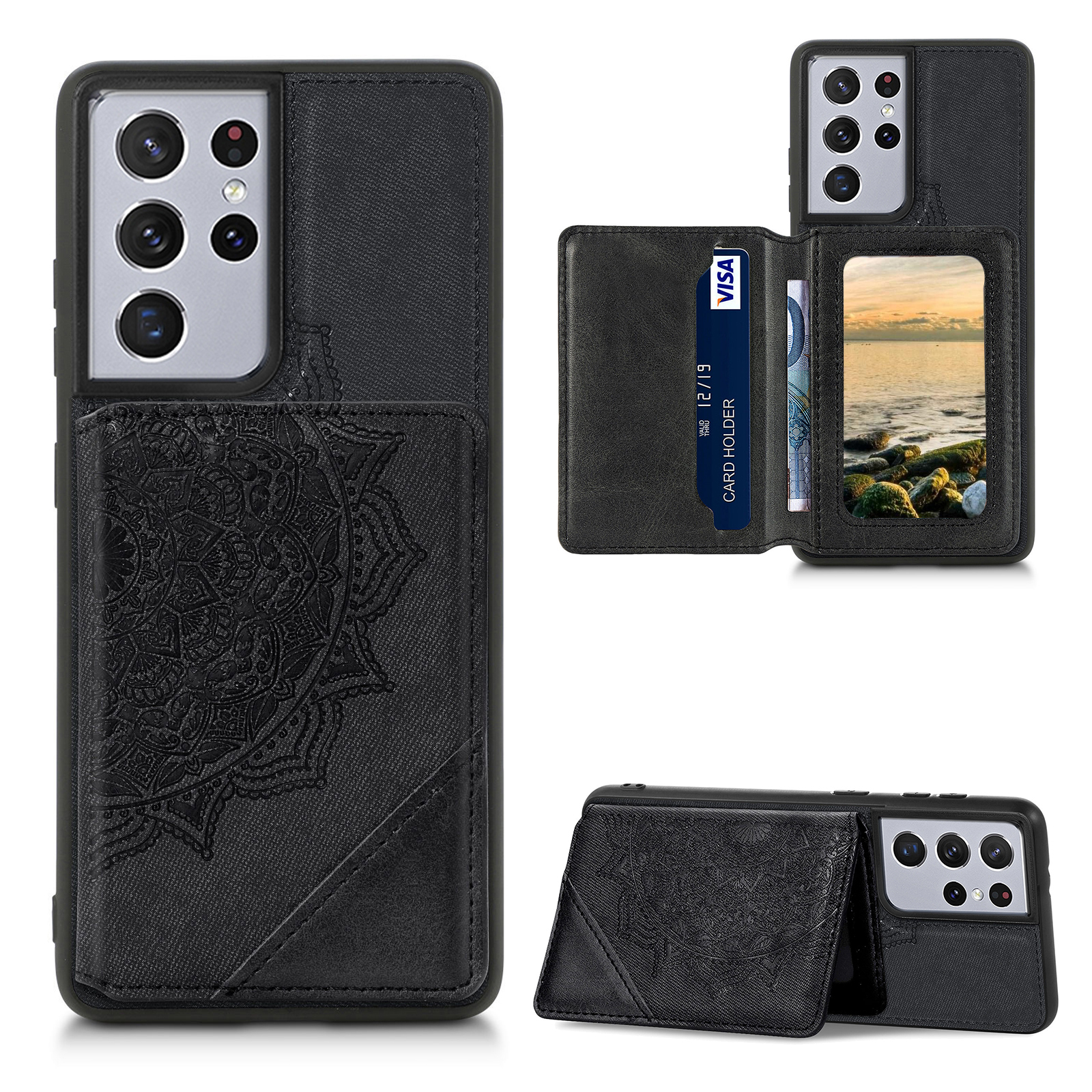 Mandala Flower Pattern PU Leather+TPU Kickstand Wallet Phone Case for Samsung Galaxy S21 Ultra 5G - Black, Galaxy S21 Ultra 5G
Mandala Flower Pattern PU Leather+TPU Kickstand Wallet Phone Case for Samsung Galaxy S21 Ultra 5G - Black, Galaxy S21 Ultra 5G