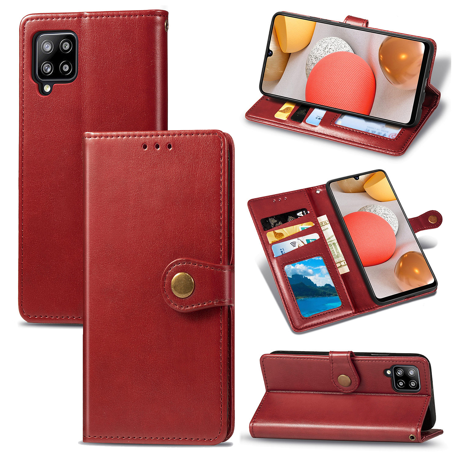 Solid Color Leather Wallet Phone Stand Case Shell for Samsung Galaxy A42 5G - Red, Galaxy A42 5G
Solid Color Leather Wallet Phone Stand Case Shell for Samsung Galaxy A42 5G - Red, Galaxy A42 5G