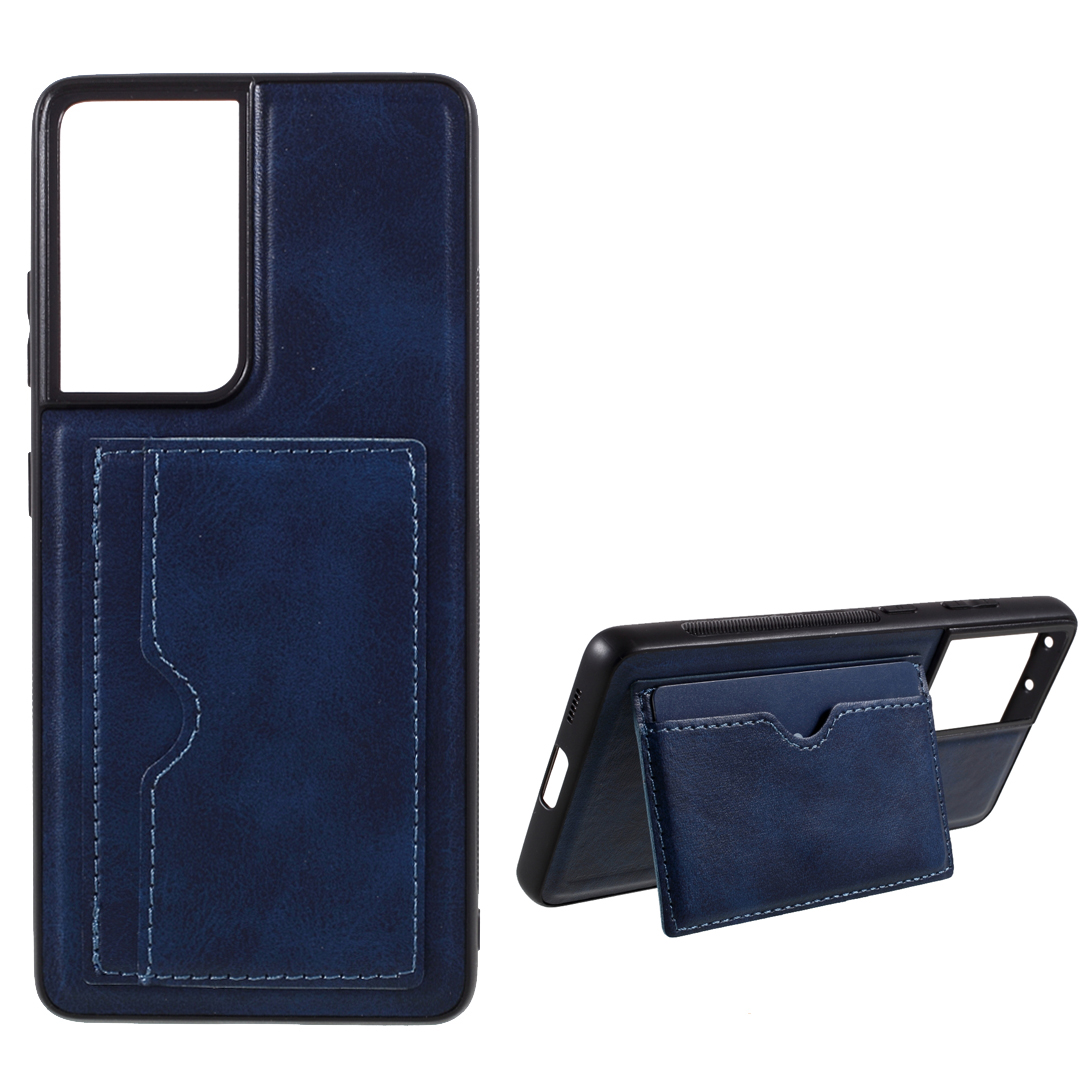 Card Holder PU Leather Coated TPU Phone Kickstand Shell Case for Samsung Galaxy S21 Ultra 5G - Dark Blue, Galaxy S21 Ultra 5G
Card Holder PU Leather Coated TPU Phone Kickstand Shell Case for Samsung Galaxy S21 Ultra 5G - Dark Blue, Galaxy S21 Ultra 5G