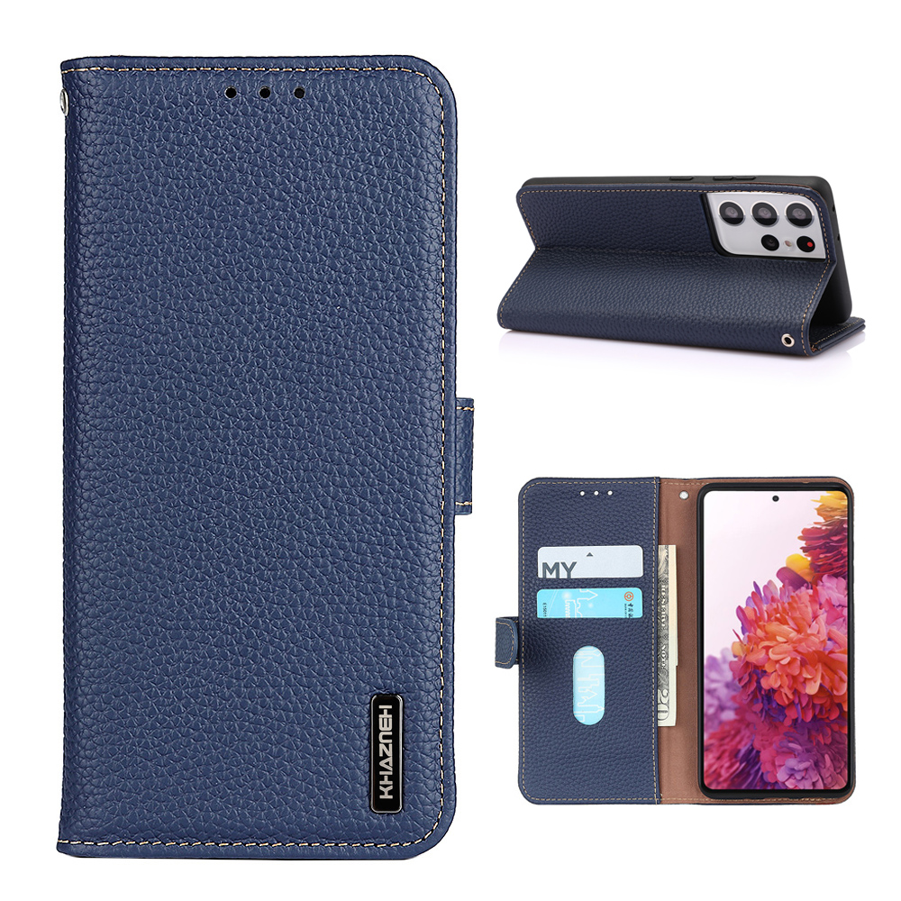 KHAZNEH Wallet Design Litchi Texture Top Layer Genuine Leather Shell Stand Case for Samsung Galaxy S21 Ultra 5G - Blue, Galaxy S21 Ultra 5G
KHAZNEH Wallet Design Litchi Texture Top Layer Genuine Leather Shell Stand Case for Samsung Galaxy S21 Ultra 5G - Blue, Galaxy S21 Ultra 5G