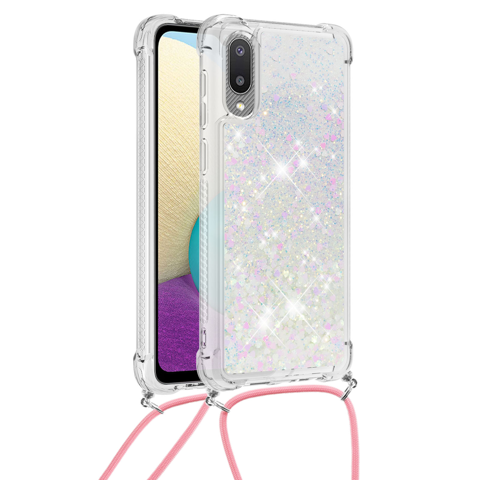 Floating Quicksand Shiny Glitter Mobile Phone TPU Cover with Strap for Samsung Galaxy A02 / M02 - Shiny Hearts, Galaxy A02
Floating Quicksand Shiny Glitter Mobile Phone TPU Cover with Strap for Samsung Galaxy A02 / M02 - Shiny Hearts, Galaxy A02