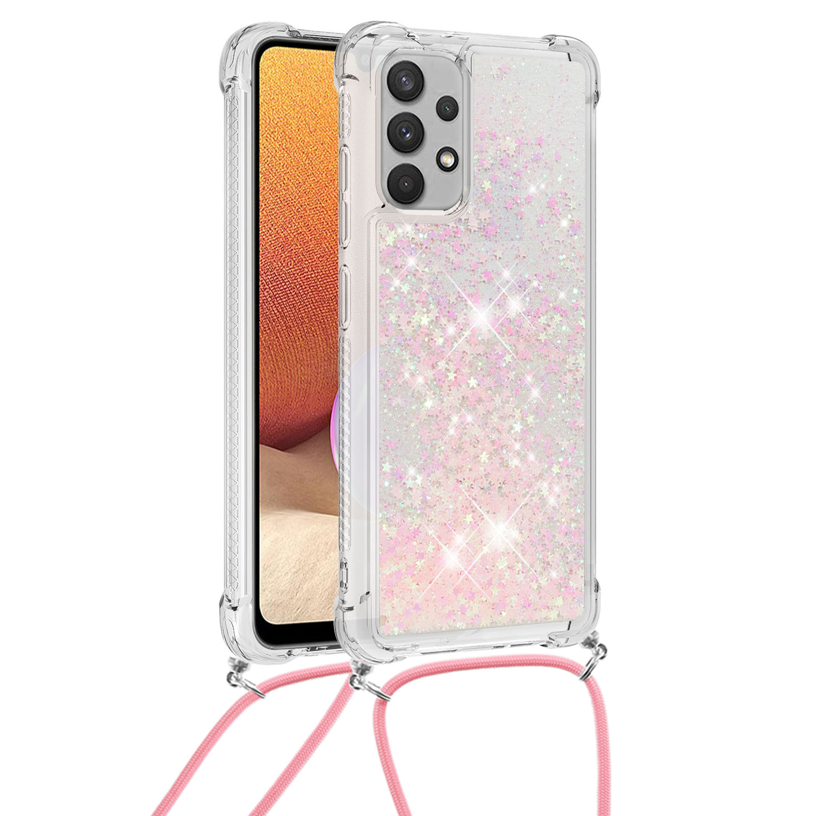 Floating Quicksand Shiny Glitter Mobile Phone TPU Cover with Strap for Samsung Galaxy A32 4G (US Version) - Light Pink Star, Galaxy A32 4G (EU Version)
Floating Quicksand Shiny Glitter Mobile Phone TPU Cover with Strap for Samsung Galaxy A32 4G (US Version) - Light Pink Star, Galaxy A32 4G (EU Version)