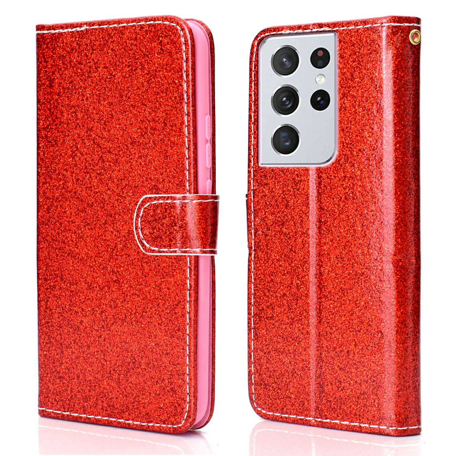 Glitter Powder PU Leather Cover Wallet Stand Case with Carrying Strap for Samsung Galaxy S21 Ultra 5G - Red, Galaxy S21 Ultra 5G
Glitter Powder PU Leather Cover Wallet Stand Case with Carrying Strap for Samsung Galaxy S21 Ultra 5G - Red, Galaxy S21 Ultra 5G