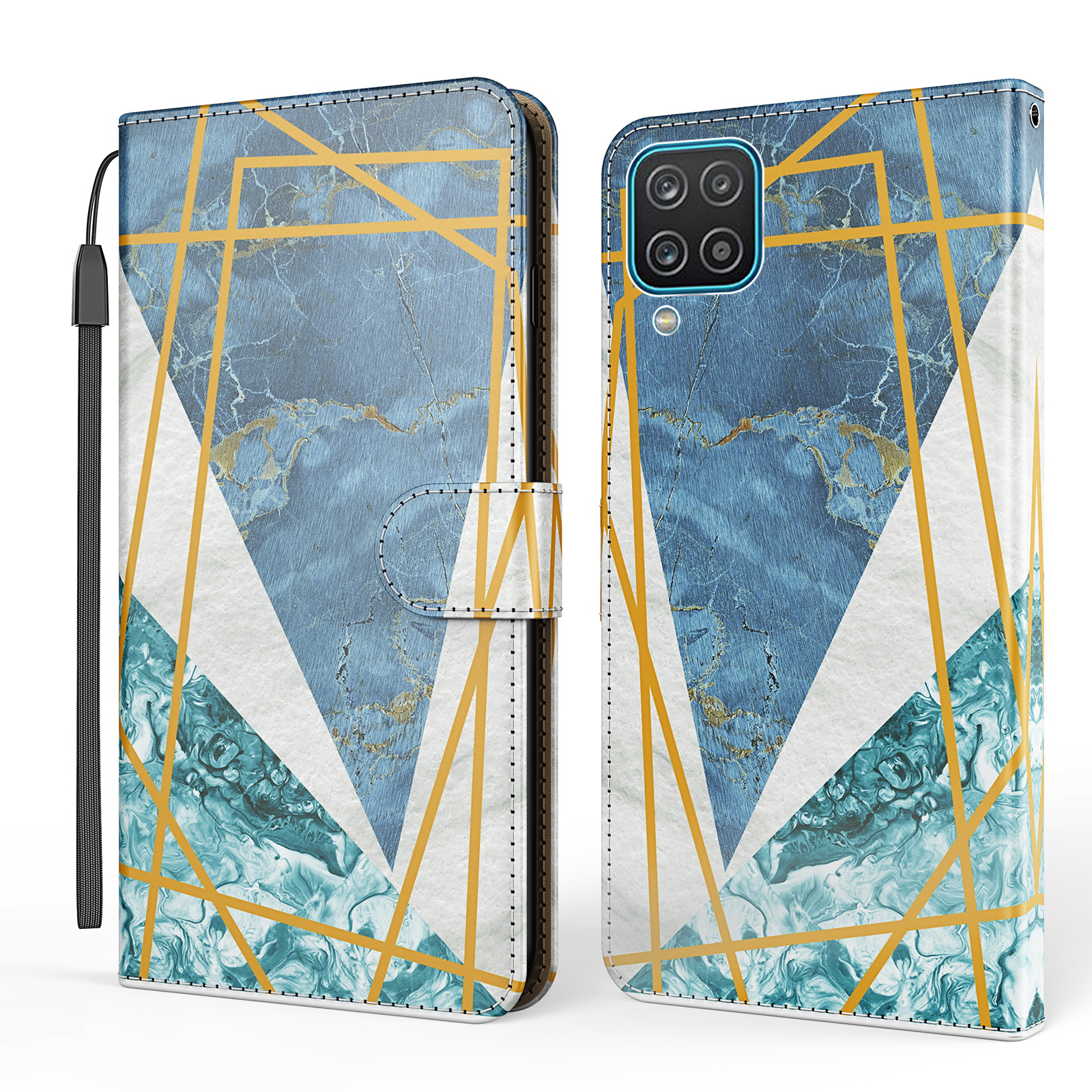 Marble Pattern Leather Wallet Cover with Supporting Stand and Strap for Samsung Galaxy A12 - Blue / White, Galaxy A12
Marble Pattern Leather Wallet Cover with Supporting Stand and Strap for Samsung Galaxy A12 - Blue / White, Galaxy A12