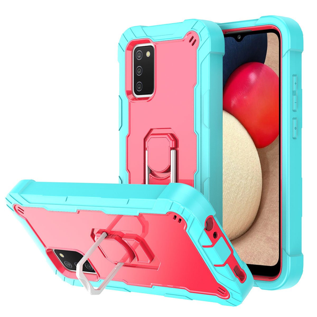 Built-in Kickstand Design Shockproof PC + Silicone Phone Case for Samsung Galaxy A02s (164.2x75.9x9.1mm) - Aqua/Rose Red, Galaxy A02s (164.2x75.9x9.1mm)
Built-in Kickstand Design Shockproof PC + Silicone Phone Case for Samsung Galaxy A02s (164.2x75.9x9.1mm) - Aqua/Rose Red, Galaxy A02s (164.2x75.9x9.1mm)