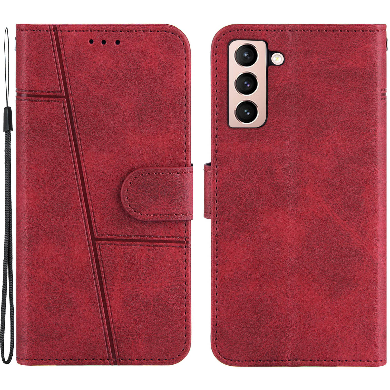 Wallet Stand Design Full Protection Splicing Leather Phone Cover Case with Strap for Samsung Galaxy S21 5G/4G - Red, Galaxy S21 4G
Wallet Stand Design Full Protection Splicing Leather Phone Cover Case with Strap for Samsung Galaxy S21 5G/4G - Red, Galaxy S21 4G