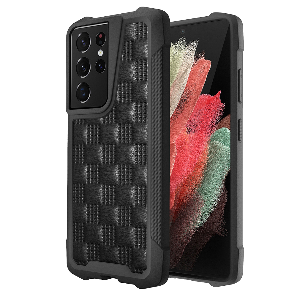 Phantom Series Shock Resistant Leather Coated TPU+PC Hybrid Phone Shell Protector for Samsung Galaxy S21 Ultra 5G - Black, Galaxy S21 Ultra 5G
Phantom Series Shock Resistant Leather Coated TPU+PC Hybrid Phone Shell Protector for Samsung Galaxy S21 Ultra 5G - Black, Galaxy S21 Ultra 5G