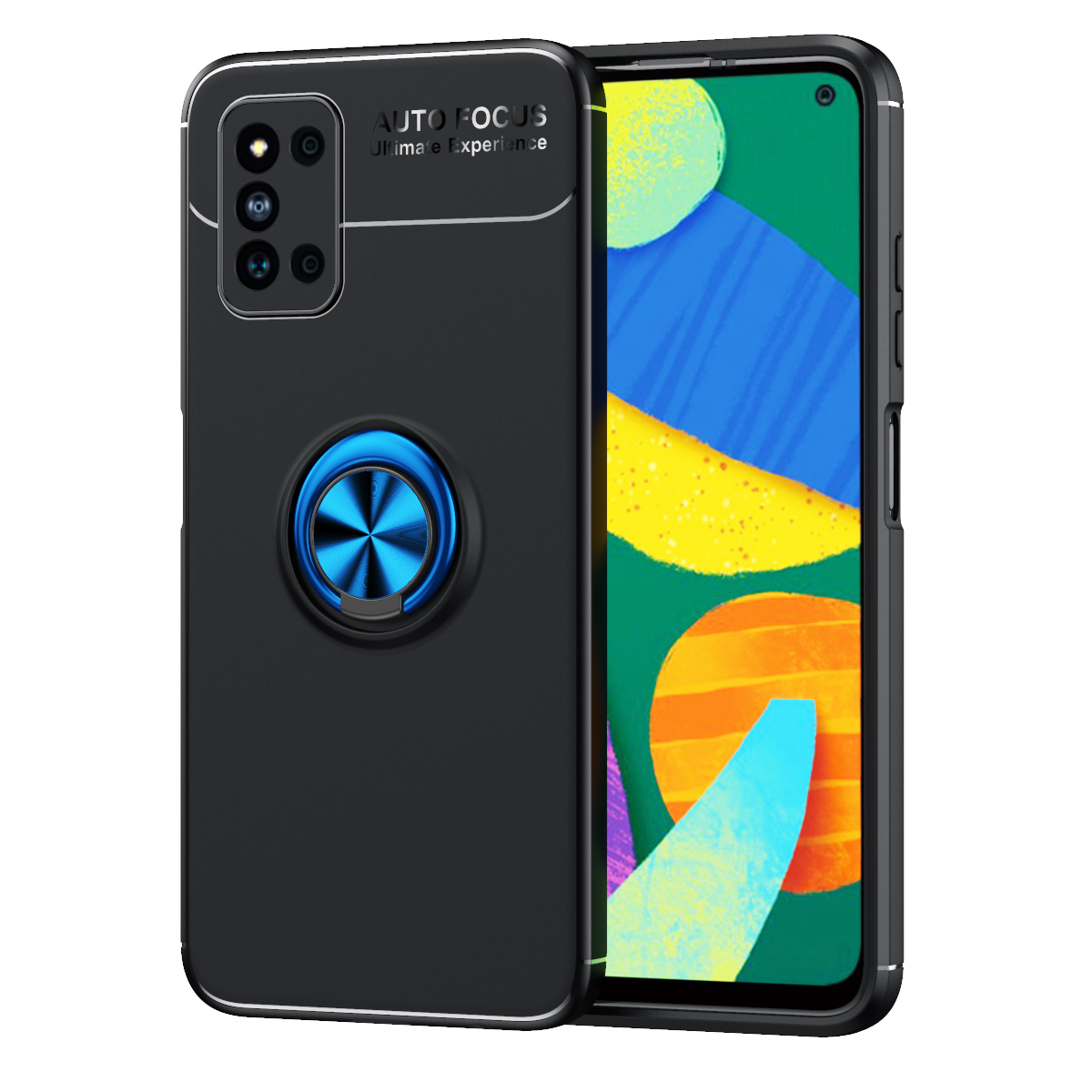 Metal Finger Ring Kickstand Design Well-Protected Flexible TPU Back Case for Samsung Galaxy F52 5G - Black / Blue, Galaxy F52 5G
Metal Finger Ring Kickstand Design Well-Protected Flexible TPU Back Case for Samsung Galaxy F52 5G - Black / Blue, Galaxy F52 5G