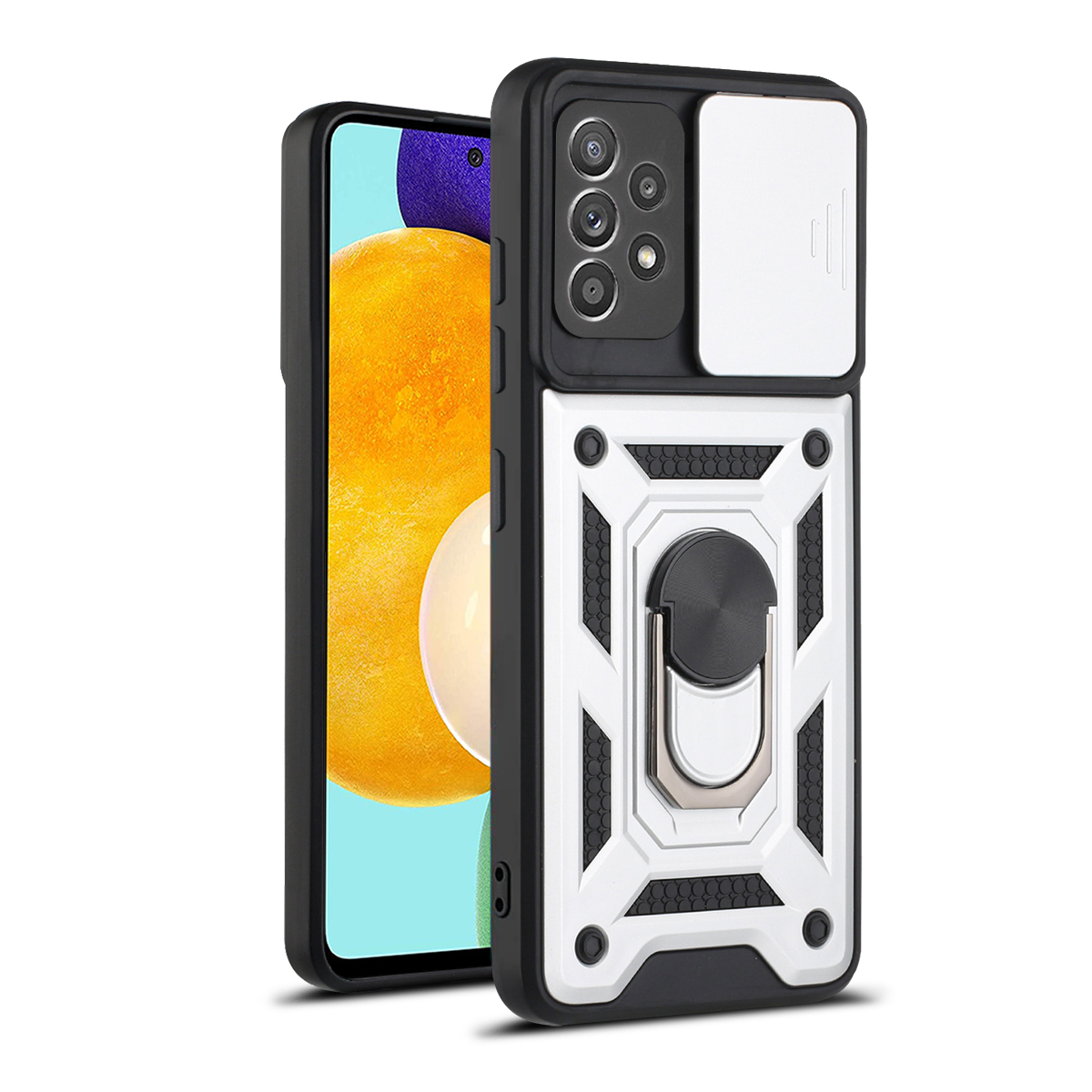 Camera Slide Drop-proof Phone Case Cover with Kickstand for Samsung Galaxy A72 4G / 5G - Silver, Galaxy A72 5G
Camera Slide Drop-proof Phone Case Cover with Kickstand for Samsung Galaxy A72 4G / 5G - Silver, Galaxy A72 5G