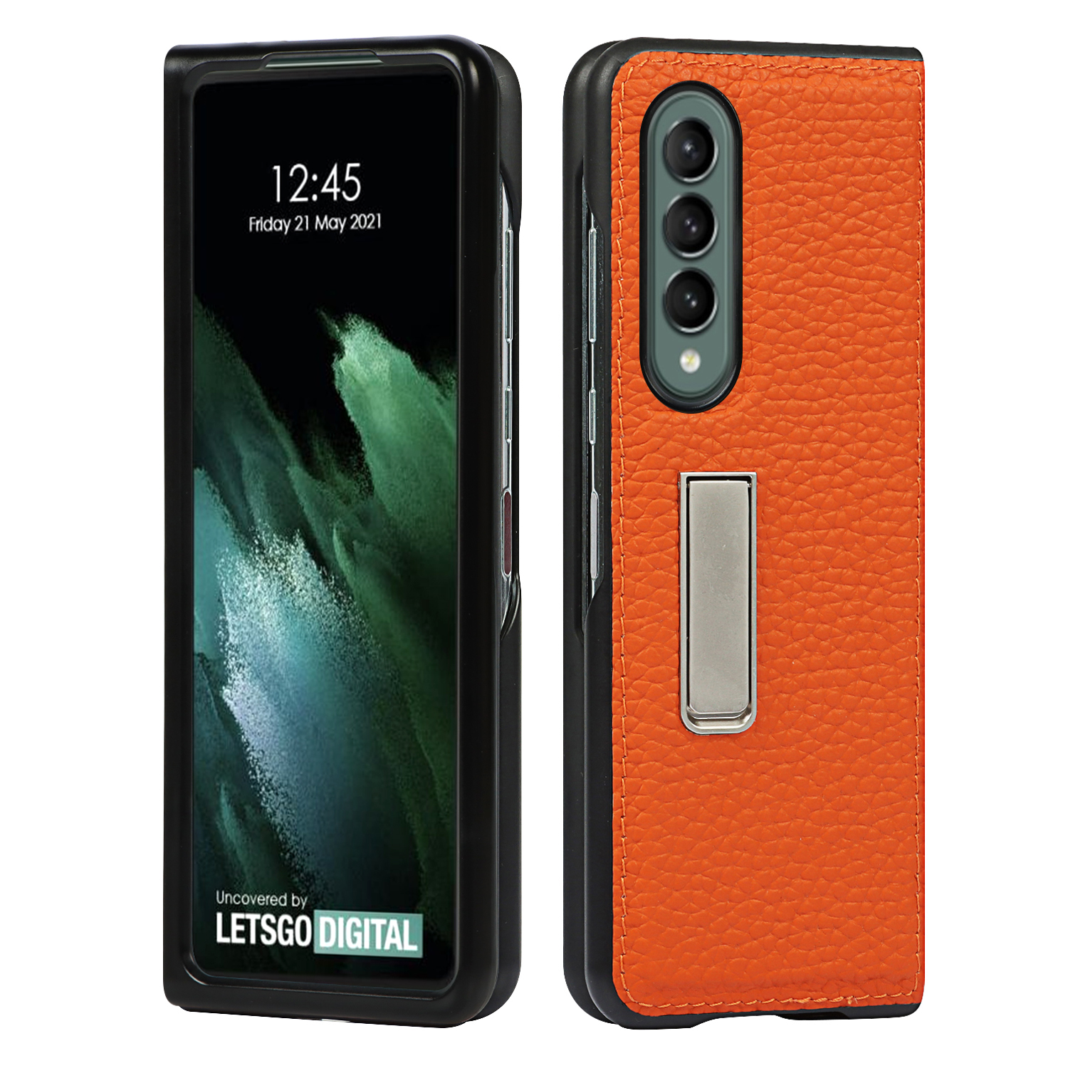 Premium Litchi Texture Genuine Leather Protective Cell Phone Case with Kickstand for Samsung Galaxy Z Fold3 5G - Orange, Galaxy Z Fold3 5G
Premium Litchi Texture Genuine Leather Protective Cell Phone Case with Kickstand for Samsung Galaxy Z Fold3 5G - Orange, Galaxy Z Fold3 5G