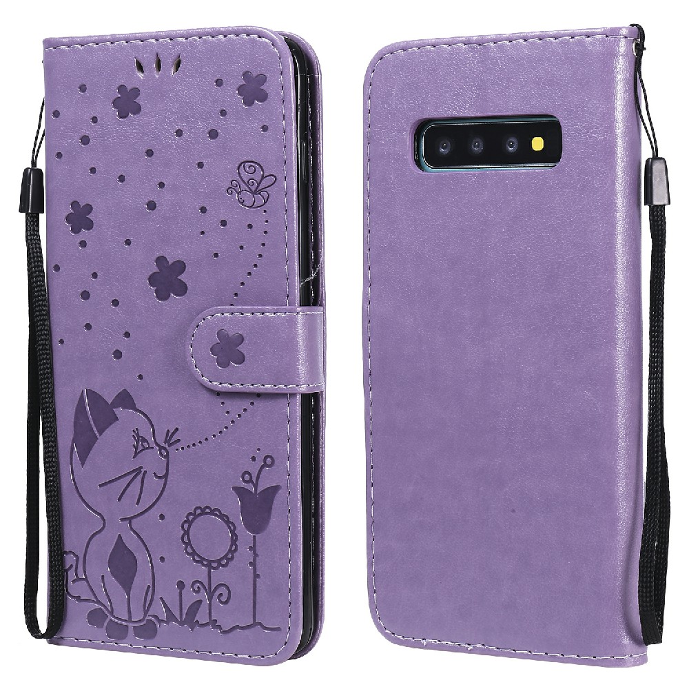 KT Imprinting Flower Series-4 Cat and Bee Pattern Imprinting Leather Drop-Resistant Wallet Case with Stand for Samsung Galaxy S10 Plus - Purple, Galaxy S10 Plus
KT Imprinting Flower Series-4 Cat and Bee Pattern Imprinting Leather Drop-Resistant Wallet Case with Stand for Samsung Galaxy S10 Plus - Purple, Galaxy S10 Plus
