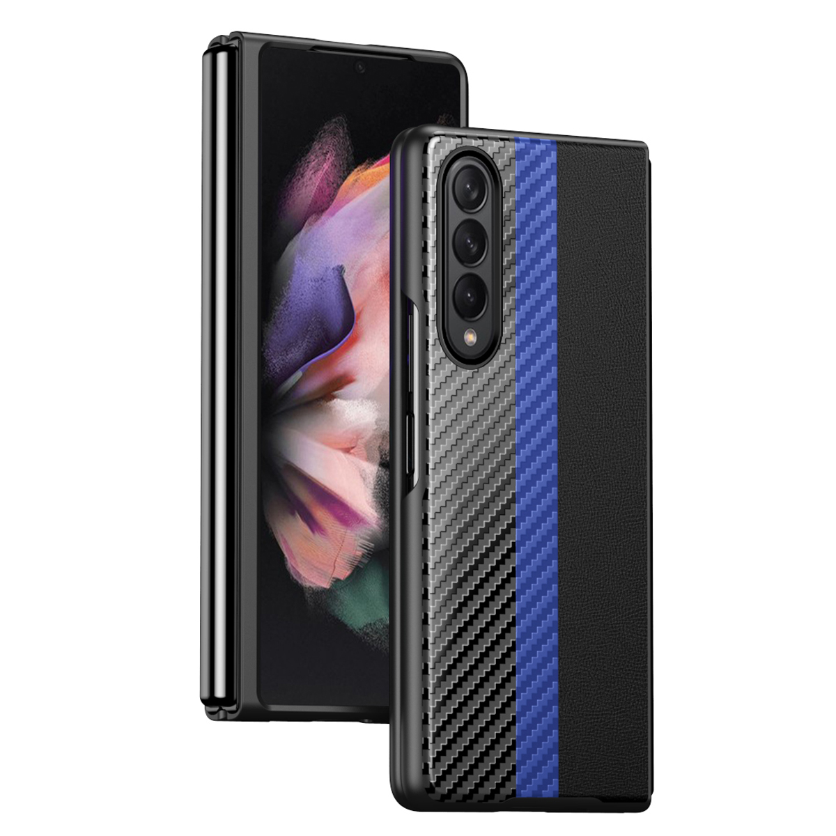 Carbon Fiber Color Splicing PU Leather Coated PC Phone Case Cover for Samsung Galaxy Z Fold3 5G - Dark Blue, Galaxy Z Fold3 5G
Carbon Fiber Color Splicing PU Leather Coated PC Phone Case Cover for Samsung Galaxy Z Fold3 5G - Dark Blue, Galaxy Z Fold3 5G
