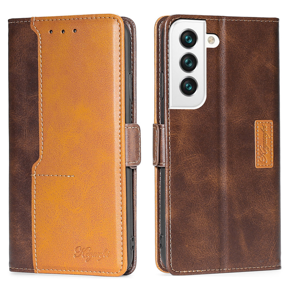 Side Buckle Design Contrast-color Anti-drop Shockproof Leather Wallet Phone Cover for Samsung Galaxy S22 5G - Dark Brown/Gold, Galaxy S22 5G
Side Buckle Design Contrast-color Anti-drop Shockproof Leather Wallet Phone Cover for Samsung Galaxy S22 5G - Dark Brown/Gold, Galaxy S22 5G