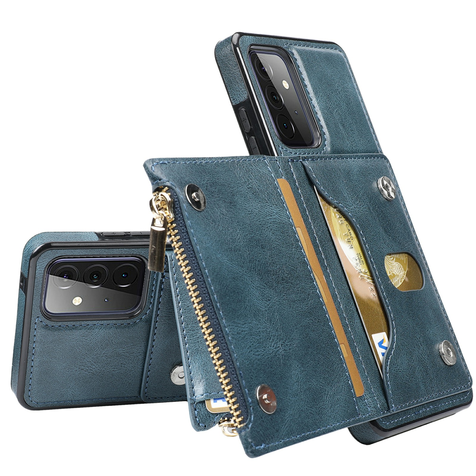 Shockproof Anti-scratch Kickstand Design PU Leather Coated TPU Phone Back Case with Zipper Pocket for Samsung Galaxy A52 4G/5G/A52s 5G - Blue, Galaxy A52 5G
Shockproof Anti-scratch Kickstand Design PU Leather Coated TPU Phone Back Case with Zipper Pocket for Samsung Galaxy A52 4G/5G/A52s 5G - Blue, Galaxy A52 5G
