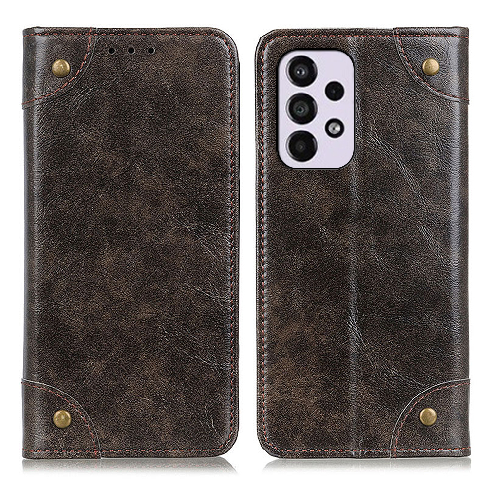 PU Leather+TPU Flip Phone Case Rivet Design Shockproof Wallet Stand Magnetic Absorbed Shell for Samsung Galaxy A33 5G - Coffee, Other Samsung Models
PU Leather+TPU Flip Phone Case Rivet Design Shockproof Wallet Stand Magnetic Absorbed Shell for Samsung Galaxy A33 5G - Coffee, Other Samsung Models