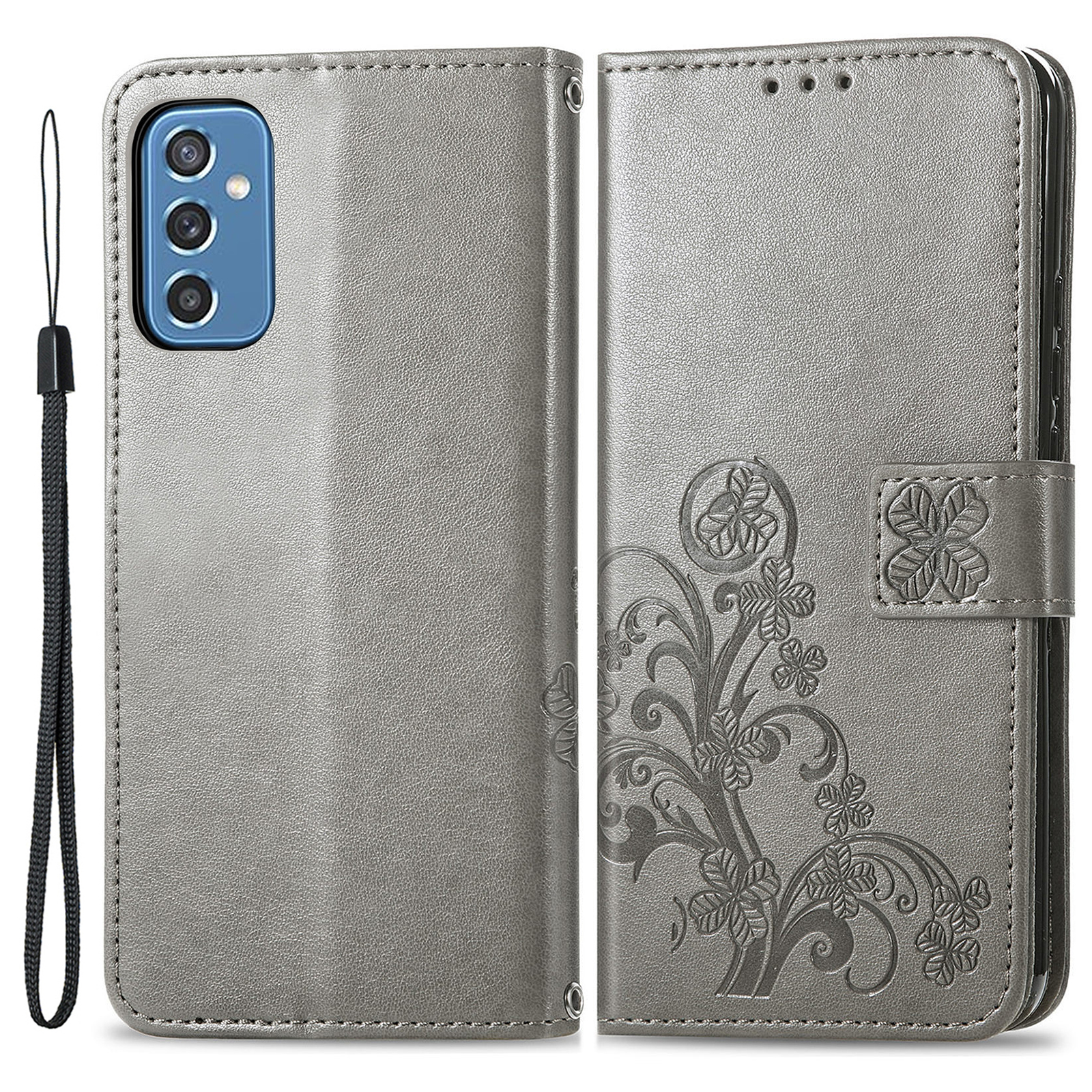 Flip Cover Four-leaf Phone Cover PU Leather Imprinted Wallet Stand Phone Case Protector for Samsung Galaxy M52 5G - Grey, Samsung Galaxy M52 5G
Flip Cover Four-leaf Phone Cover PU Leather Imprinted Wallet Stand Phone Case Protector for Samsung Galaxy M52 5G - Grey, Samsung Galaxy M52 5G