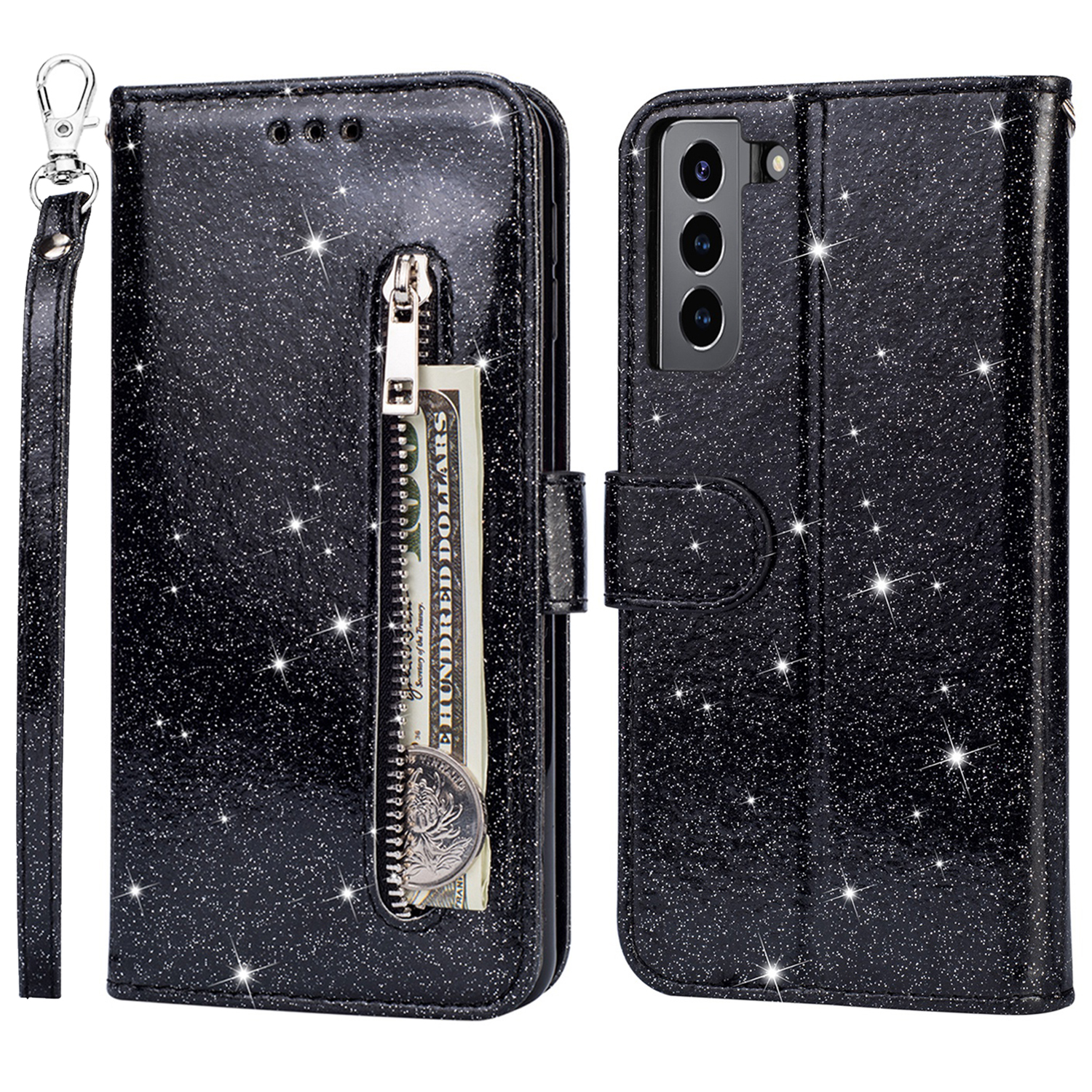 Glitter Sequins Zipper Pocket Wallet PU Leather + TPU Folio Flip Phone Case with Stand for Samsung Galaxy S22+ 5G - Black, Galaxy S22+ 5G
Glitter Sequins Zipper Pocket Wallet PU Leather + TPU Folio Flip Phone Case with Stand for Samsung Galaxy S22+ 5G - Black, Galaxy S22+ 5G