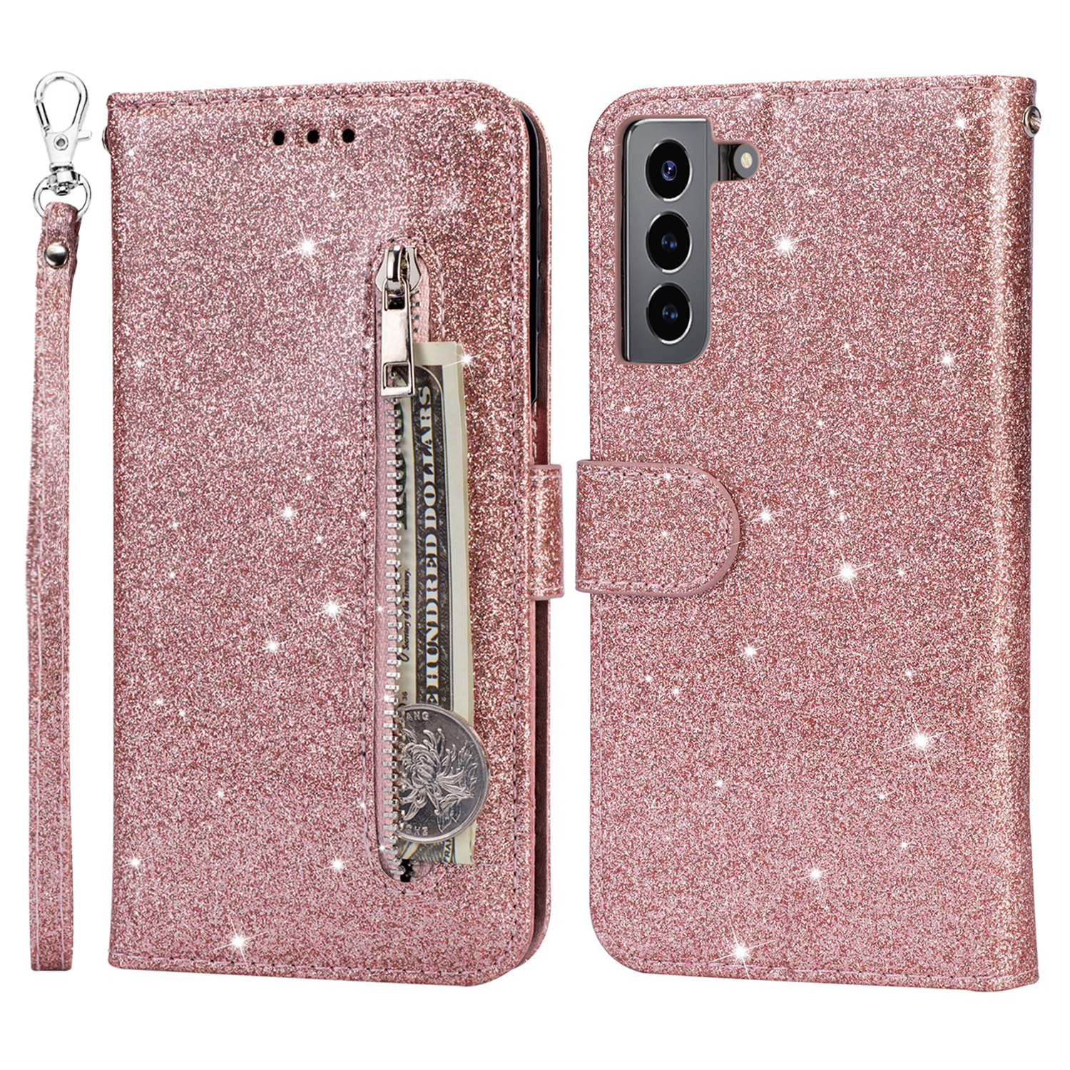 Glitter Sequins Zipper Pocket Wallet PU Leather + TPU Folio Flip Phone Case with Stand for Samsung Galaxy S22+ 5G - Rose Gold, Galaxy S22+ 5G
Glitter Sequins Zipper Pocket Wallet PU Leather + TPU Folio Flip Phone Case with Stand for Samsung Galaxy S22+ 5G - Rose Gold, Galaxy S22+ 5G