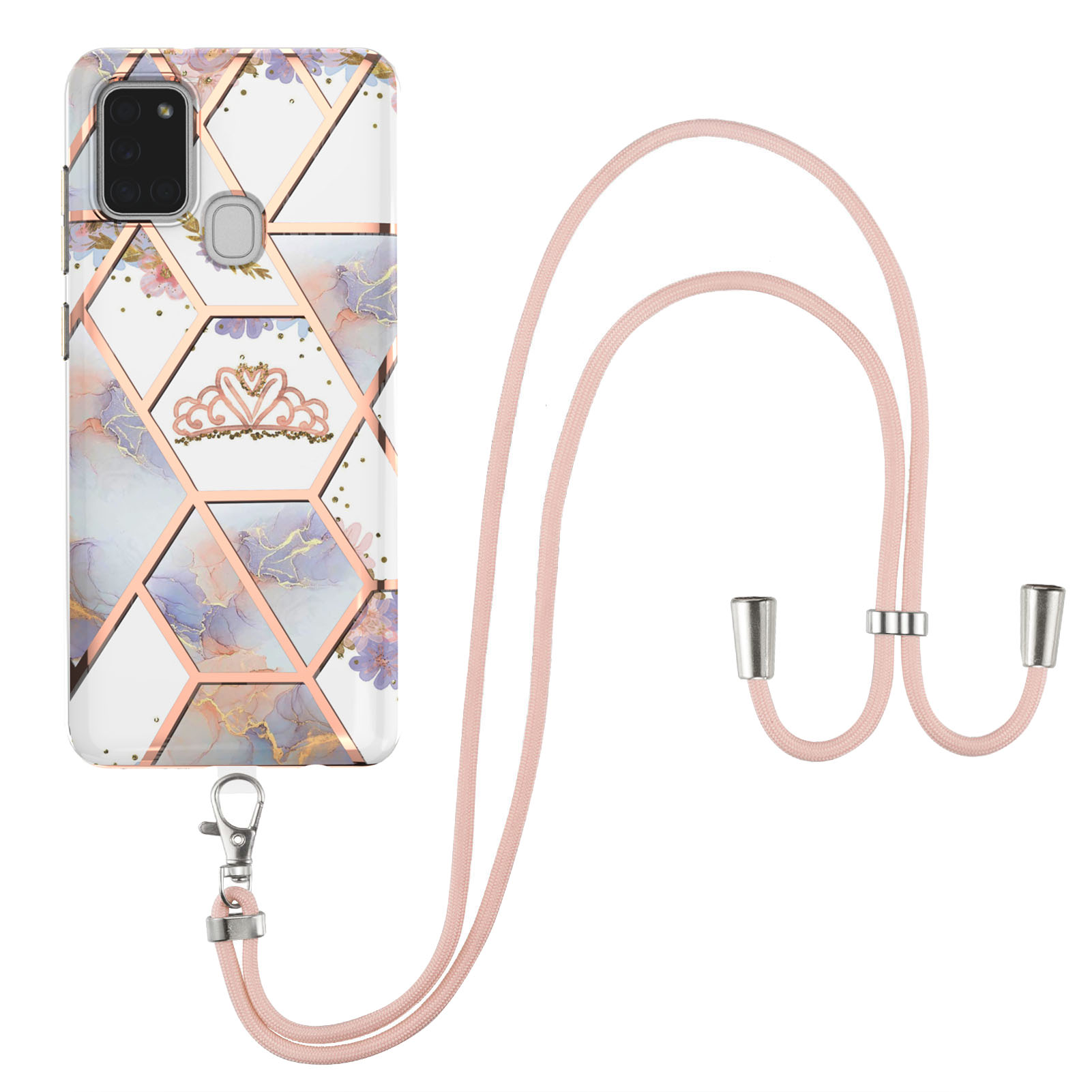 Electroplating Soft TPU Phone Shell with IMD IML Marble Flower Pattern Drop-Resistant Phone Case + Shoulder Strap for Samsung Galaxy A21s - Crown, Galaxy A21s
Electroplating Soft TPU Phone Shell with IMD IML Marble Flower Pattern Drop-Resistant Phone Case + Shoulder Strap for Samsung Galaxy A21s - Crown, Galaxy A21s