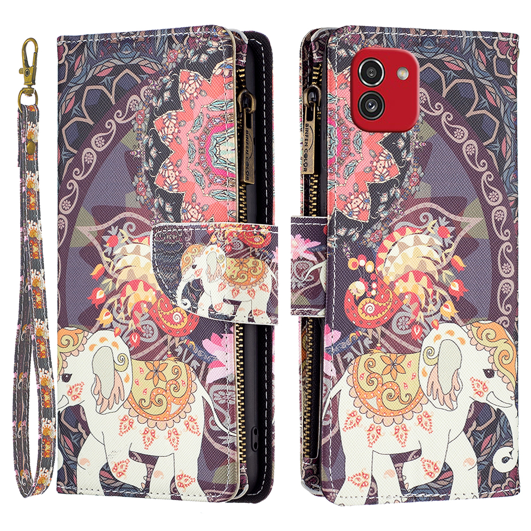 BF Pattern Printing Leather Series-4 for Samsung Galaxy A03 (166.5 x 75.98 x 9.14mm) 03 Zipper Wallet Case PU Leather Magnetic Closure Pattern Printing Stand Cover with Strap - Flower and Elephant, Samsung Galaxy A03 (166.5 x 75.98 x 9.14mm)
BF Pattern Printing Leather Series-4 for Samsung Galaxy A03 (166.5 x 75.98 x 9.14mm) 03 Zipper Wallet Case PU Leather Magnetic Closure Pattern Printing Stand Cover with Strap - Flower and Elephant, Samsung Galaxy A03 (166.5 x 75.98 x 9.14mm)