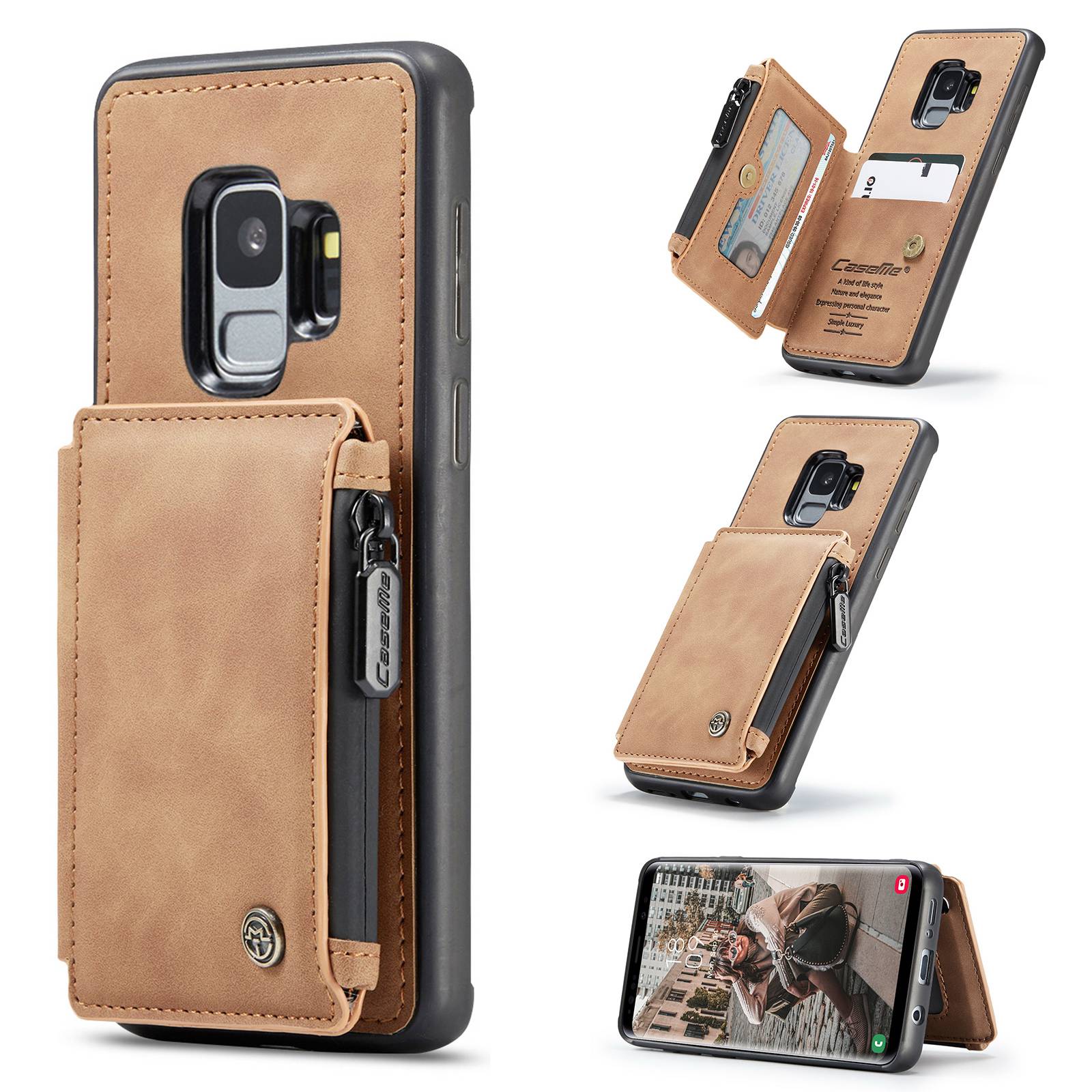 CASEME C20 Series PU Leather Smartphone Shell Case for Samsung Galaxy S9, Magnetic Closure Card Slot Zipper Pocket Kickstand Flip Cover - Brown, Galaxy S9
CASEME C20 Series PU Leather Smartphone Shell Case for Samsung Galaxy S9, Magnetic Closure Card Slot Zipper Pocket Kickstand Flip Cover - Brown, Galaxy S9