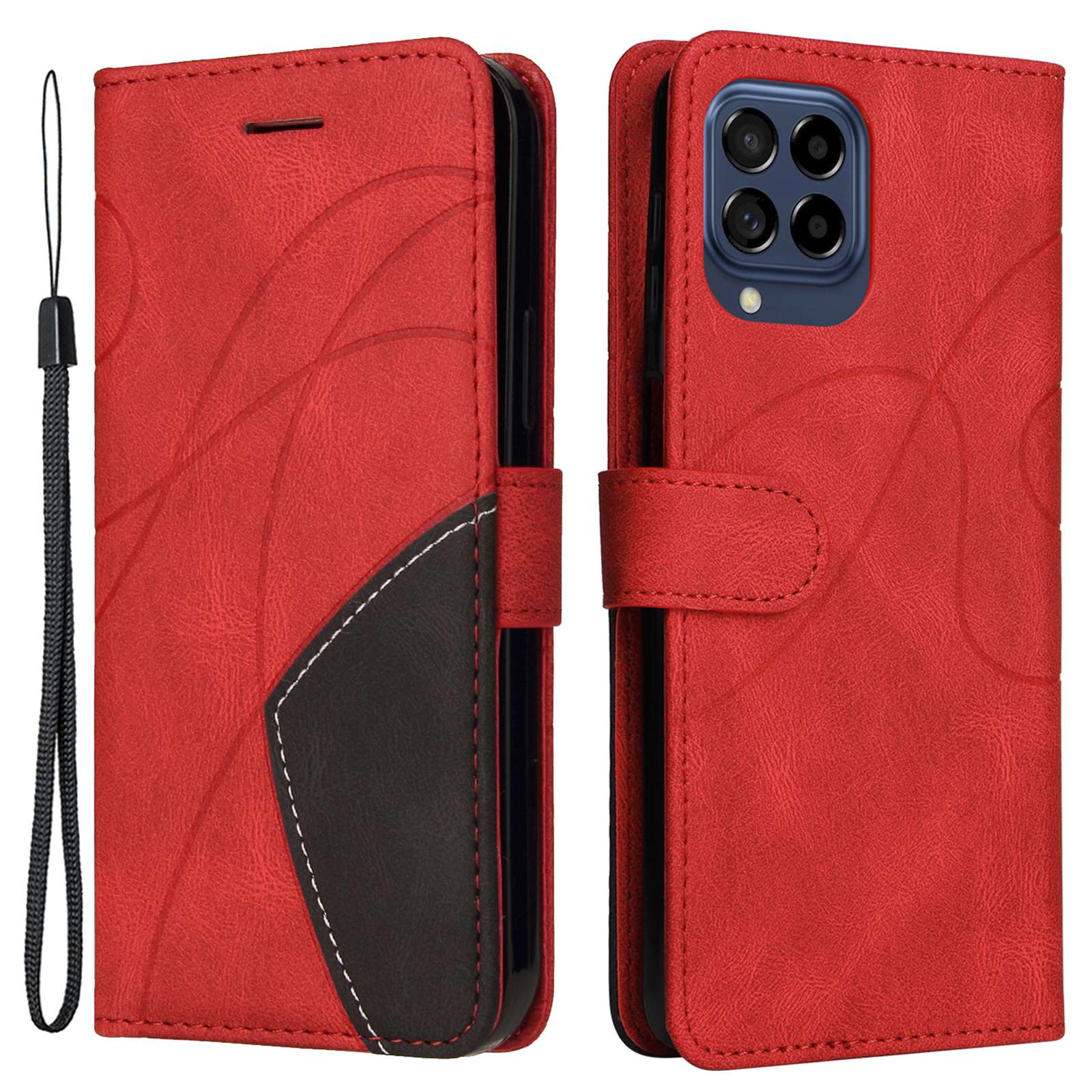 For Samsung Galaxy M53 5G Fashionable Wallet Style Dual-color Splicing PU Leather Phone Case Stand Shell with Strap - Red, Galaxy M53 5G
For Samsung Galaxy M53 5G Fashionable Wallet Style Dual-color Splicing PU Leather Phone Case Stand Shell with Strap - Red, Galaxy M53 5G