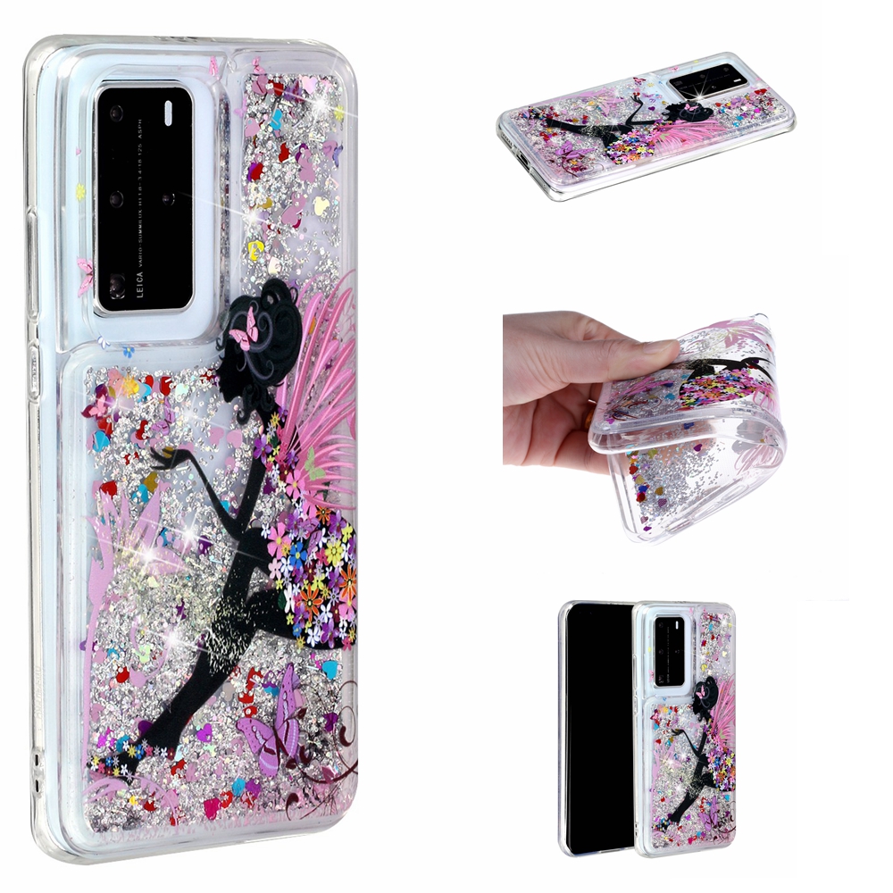 Pattern Printing Glitter Powder Quicksand TPU Back Shell for Huawei P40 Pro - Girl and Butterfly 
Pattern Printing Glitter Powder Quicksand TPU Back Shell for Huawei P40 Pro - Girl and Butterfly
