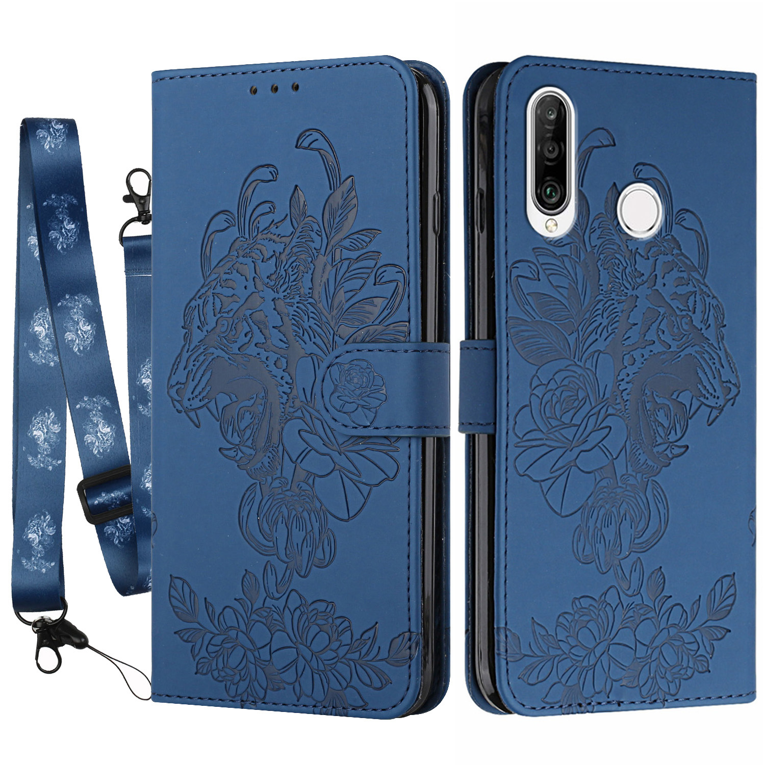 Tiger Blumenmuster Impressum PU Leder Brieftasche Stoßdämpfer Ständer Flip Magnethülle Mit Lanyard Für Huawei P30 Lite - Blau, Huawei P30 Lite
Tiger Blumenmuster Impressum PU Leder Brieftasche Stoßdämpfer Ständer Flip Magnethülle Mit Lanyard Für Huawei P30 Lite - Blau, Huawei P30 Lite