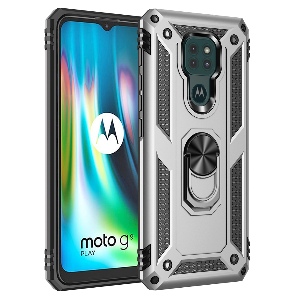 Ring-kickstand-cover Für Motorola Moto G9 Play Hybrid PC + TPU Anti-drop-telefon Shell - Silber-, Motorola Moto G9 Play
Ring-kickstand-cover Für Motorola Moto G9 Play Hybrid PC + TPU Anti-drop-telefon Shell - Silber-, Motorola Moto G9 Play