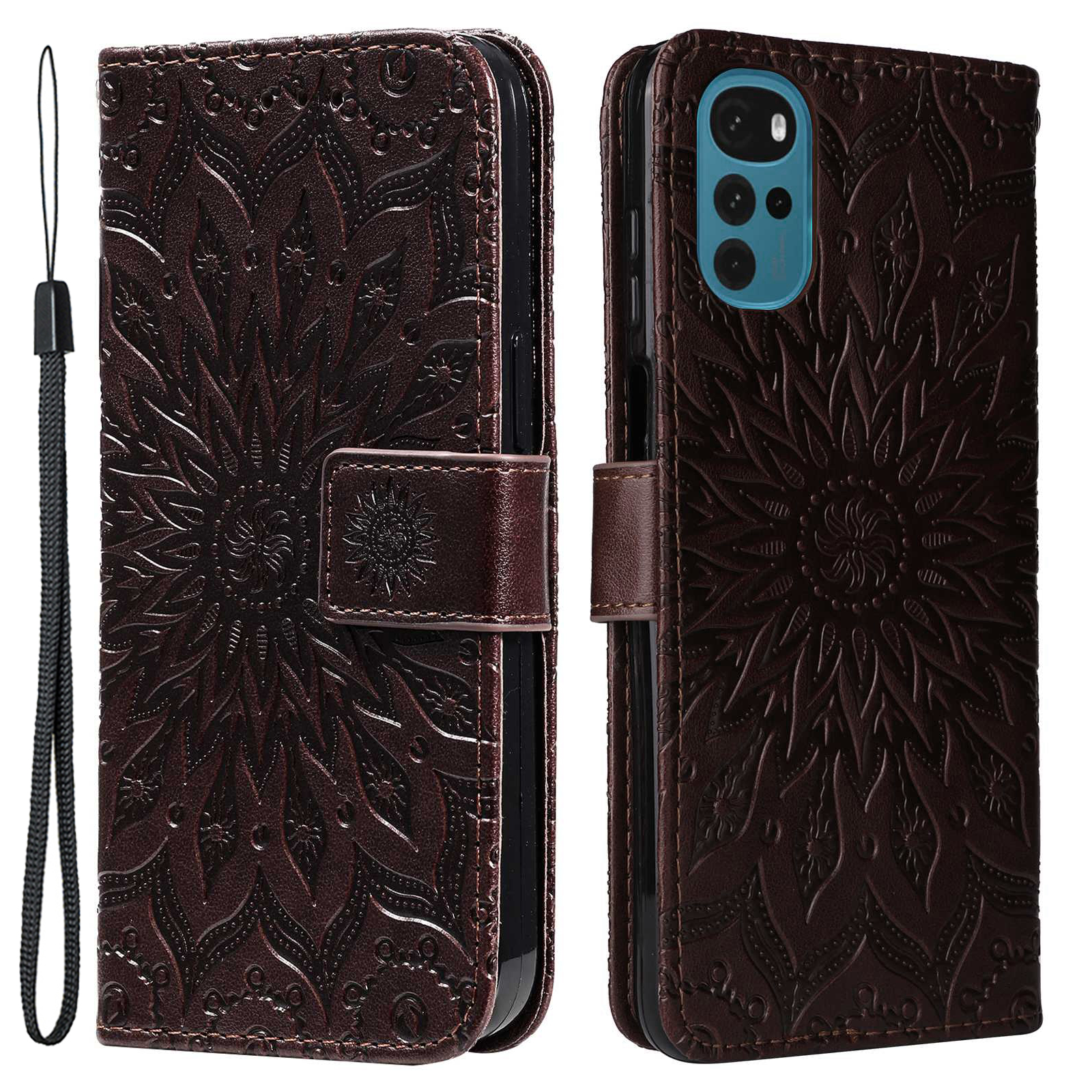 KT Spruding Flower Series-1 Für Motorola Moto G22 Sprudel Mandala Sonnenmuster Telefonständer PU Leder Brieftasche - Braun, Motorola Moto G22 
KT Spruding Flower Series-1 Für Motorola Moto G22 Sprudel Mandala Sonnenmuster Telefonständer PU Leder Brieftasche - Braun, Motorola Moto G22
