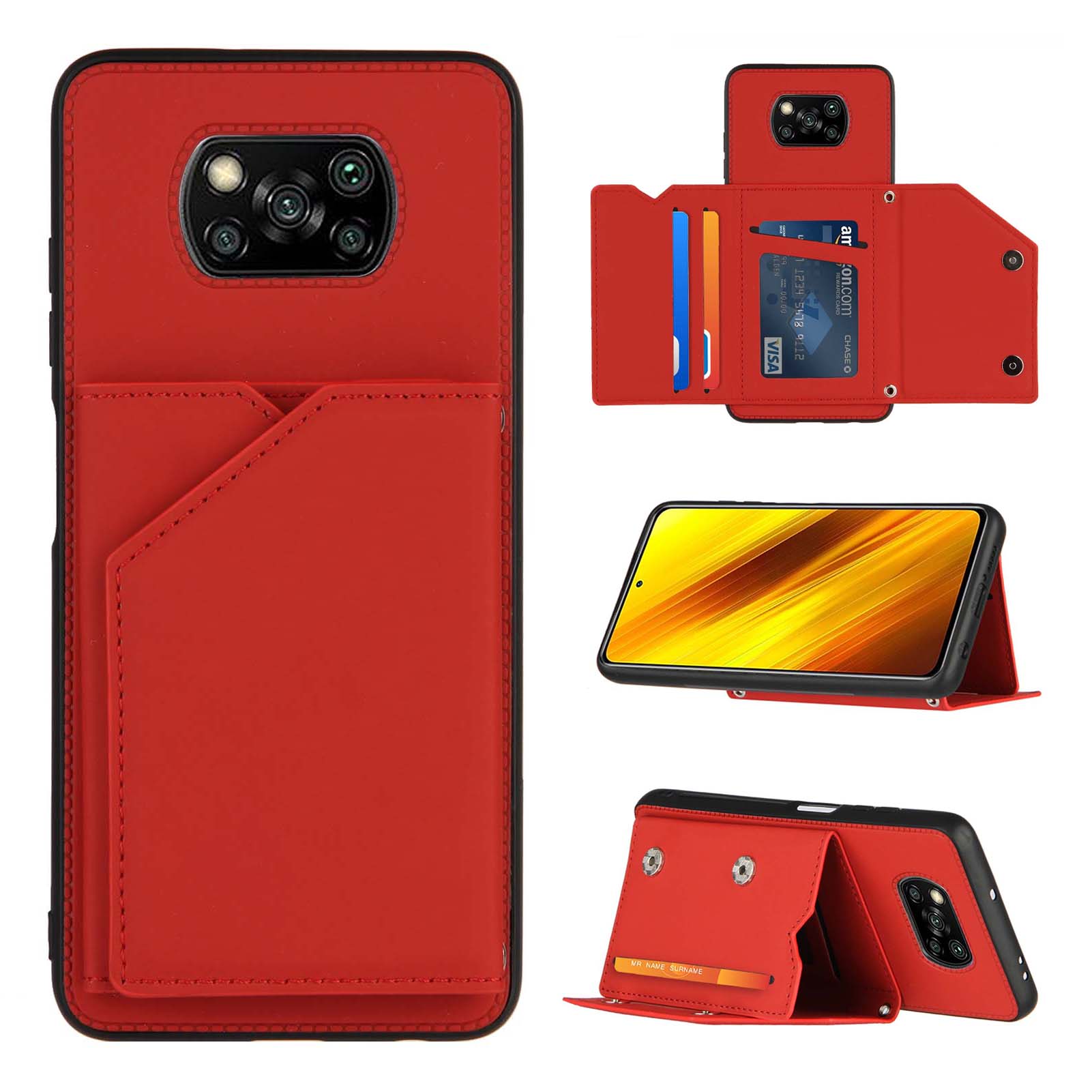 Stand Card Holder Rubberized for Xiaomi Poco X3 NFC / Poco X3 Leather Skin TPU Phone Shell - Red
Stand Card Holder Rubberized for Xiaomi Poco X3 NFC / Poco X3 Leather Skin TPU Phone Shell - Red