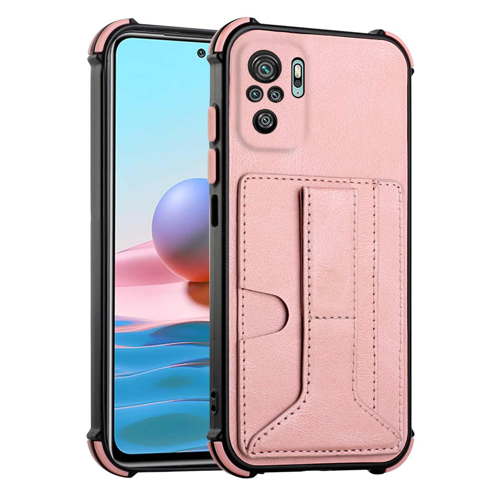 Anti-drop PU Leather Coated TPU Card Holder Protective Cell Phone Case with Kickstand for Xiaomi Redmi Note 10 4G / Note 10S / Poco M5s 4G - Rose Gold
Anti-drop PU Leather Coated TPU Card Holder Protective Cell Phone Case with Kickstand for Xiaomi Redmi Note 10 4G / Note 10S / Poco M5s 4G - Rose Gold