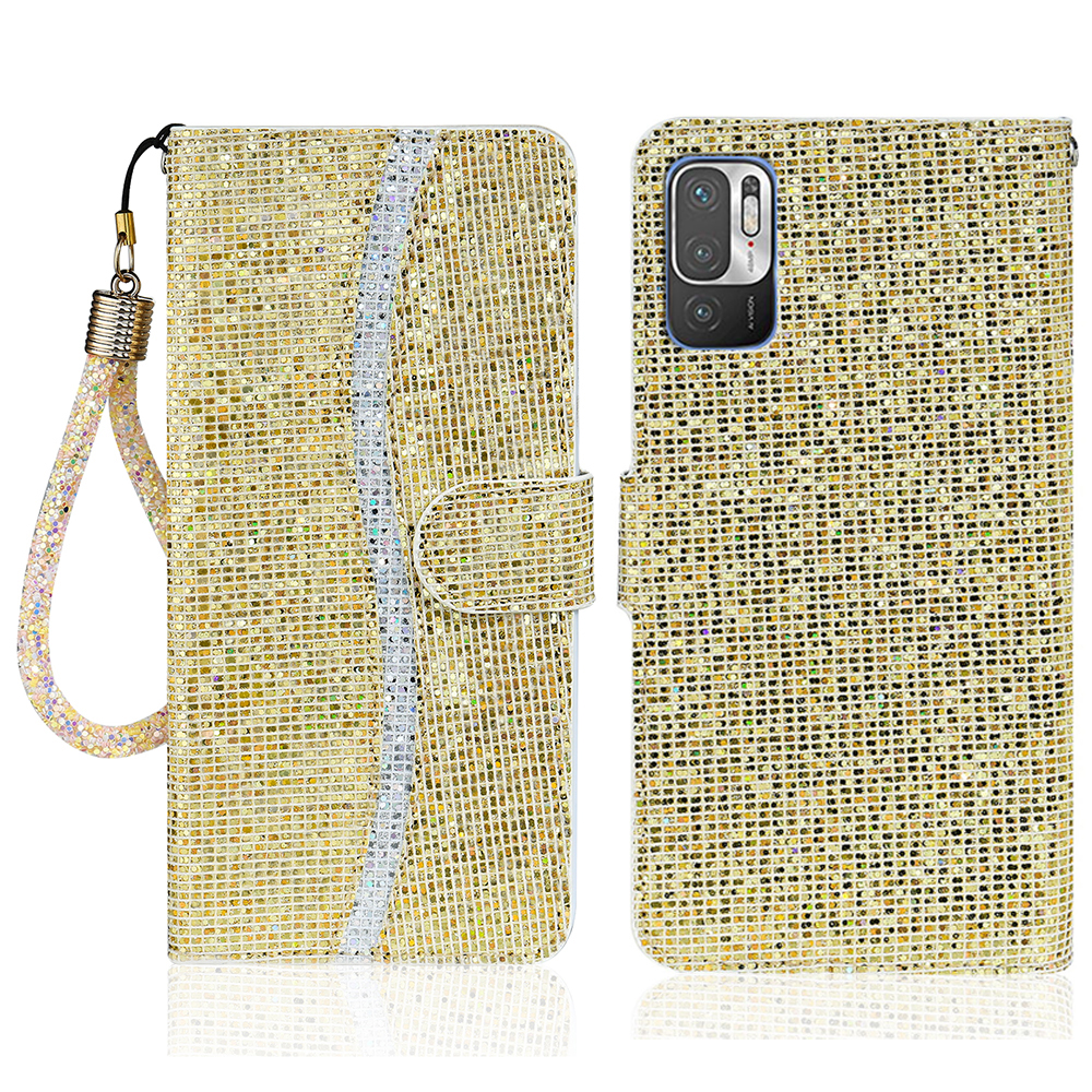 Glittery Powder Handy Strap Stylish Leather Wallet Phone Protective Case with Stand for Xiaomi Redmi Note 10 5G/Redmi Note 10T 5G/Poco M3 Pro 4G/5G - Gold
Glittery Powder Handy Strap Stylish Leather Wallet Phone Protective Case with Stand for Xiaomi Redmi Note 10 5G/Redmi Note 10T 5G/Poco M3 Pro 4G/5G - Gold