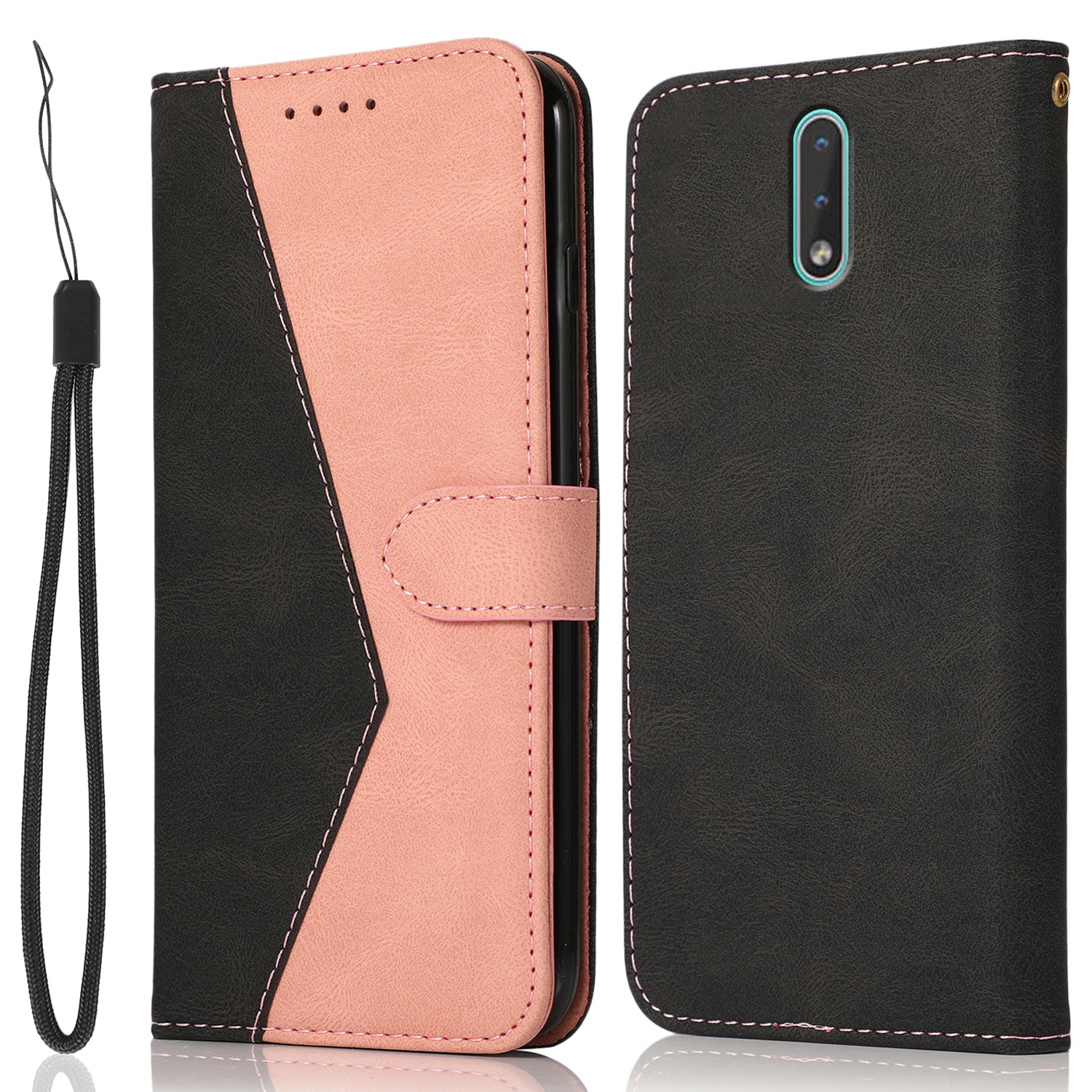 Dual Color Anti-Fall All-Round Protection Anti-Scratch Wallet Stand Design Leather Phone Case with Handy Strap for Nokia 2.3 - Black/Rose Gold
Dual Color Anti-Fall All-Round Protection Anti-Scratch Wallet Stand Design Leather Phone Case with Handy Strap for Nokia 2.3 - Black/Rose Gold