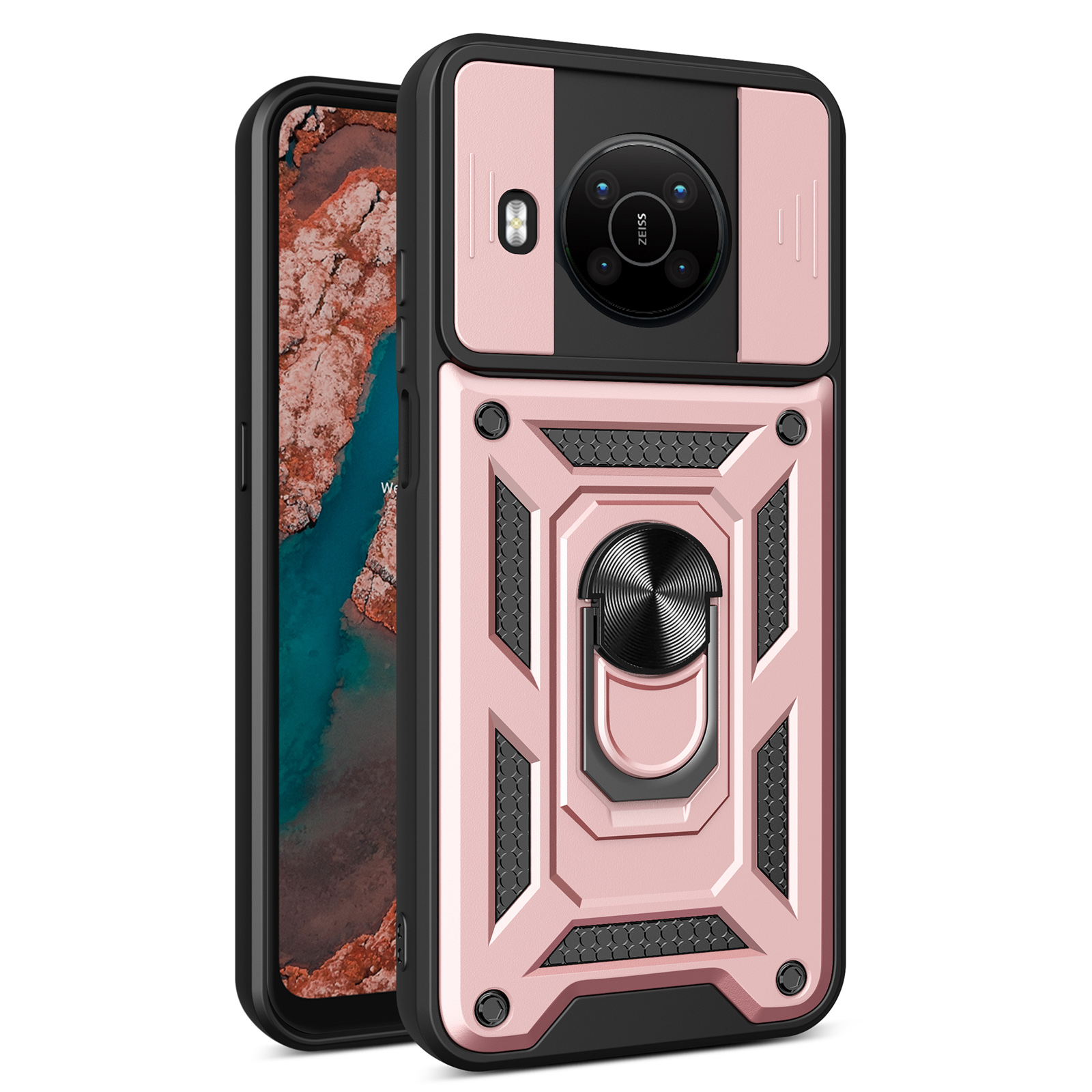 Dia-kameraabdeckungsfunktion Hülle Für Nokia X100 PC + TPU Hybrid Drop-proof-telefonschutz Mit Rotierenden Metallständer - Roségold, Nokia X100 5G
Dia-kameraabdeckungsfunktion Hülle Für Nokia X100 PC + TPU Hybrid Drop-proof-telefonschutz Mit Rotierenden Metallständer - Roségold, Nokia X100 5G